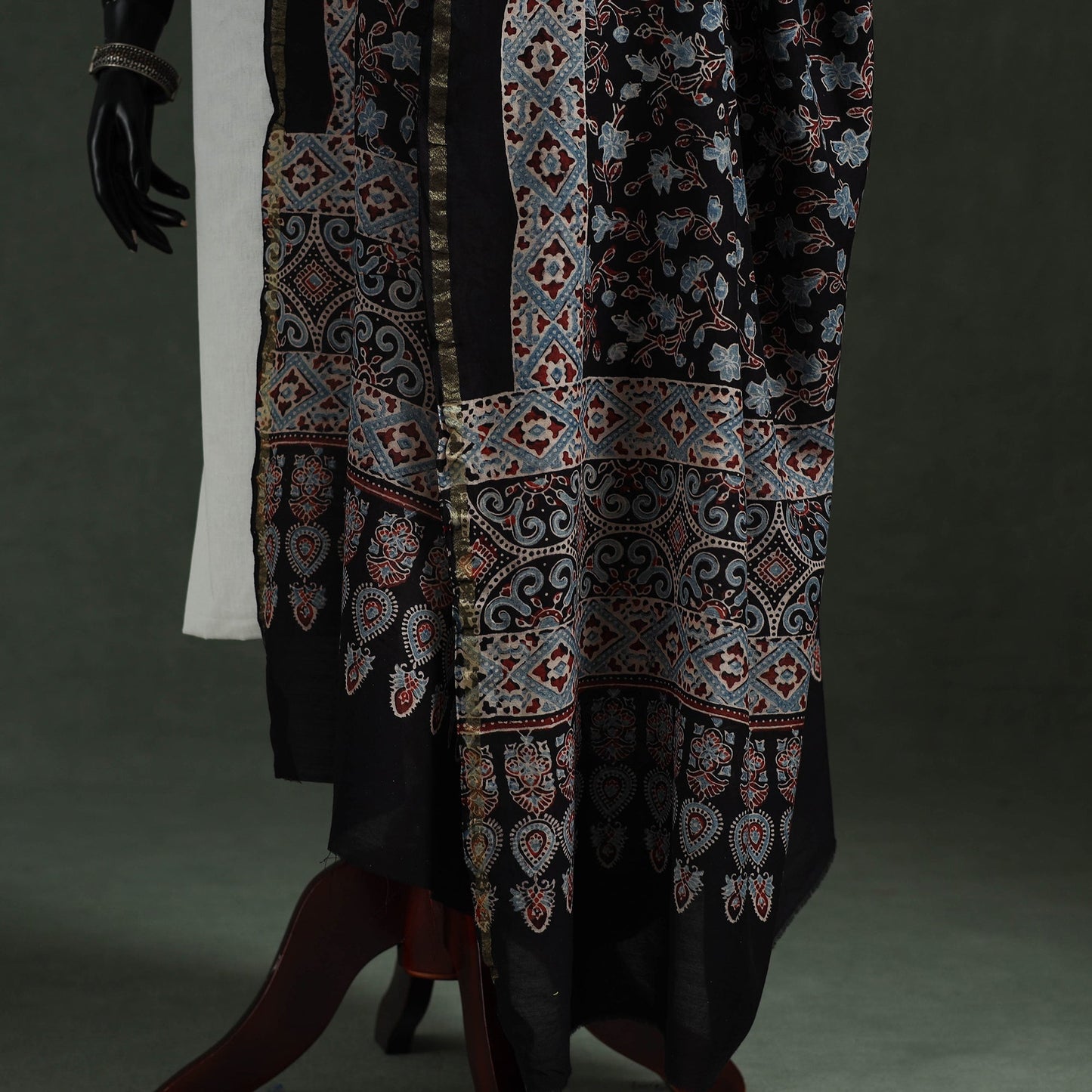 Black - chanderi silk kutch hand block print natural dyed