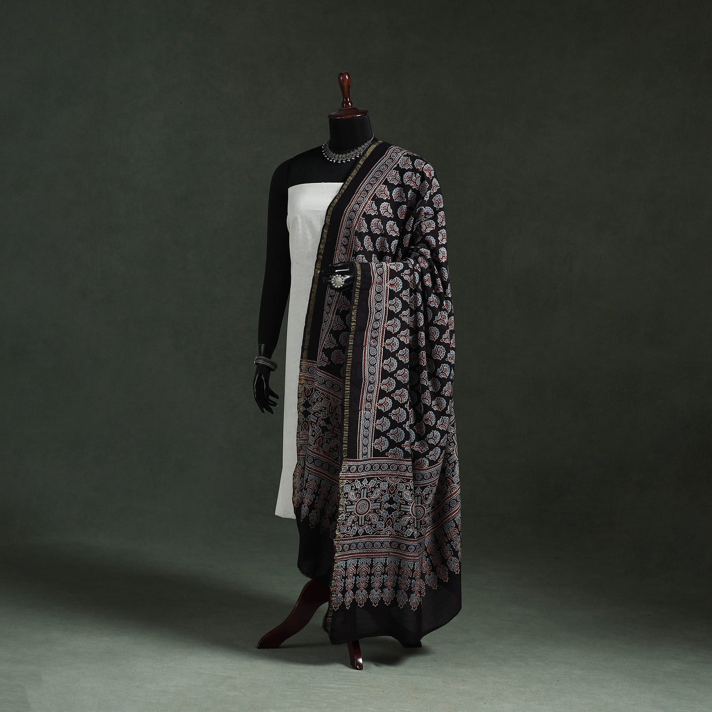 Black - chanderi silk kutch hand block print natural dyed