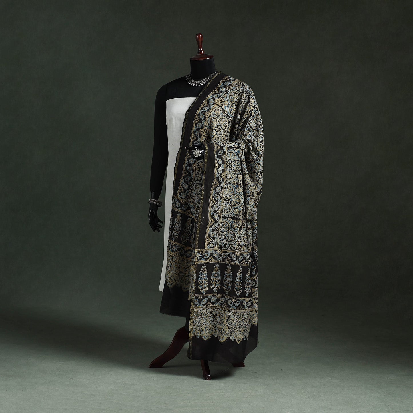 Black - chanderi silk kutch hand block print natural dyed
