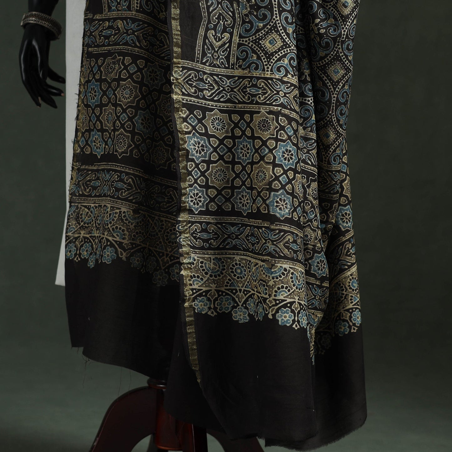 Black - chanderi silk kutch hand block print natural dyed