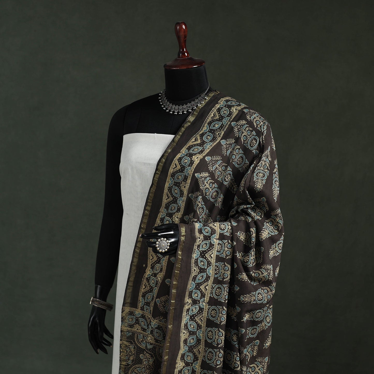 Black - chanderi silk kutch hand block print natural dyed