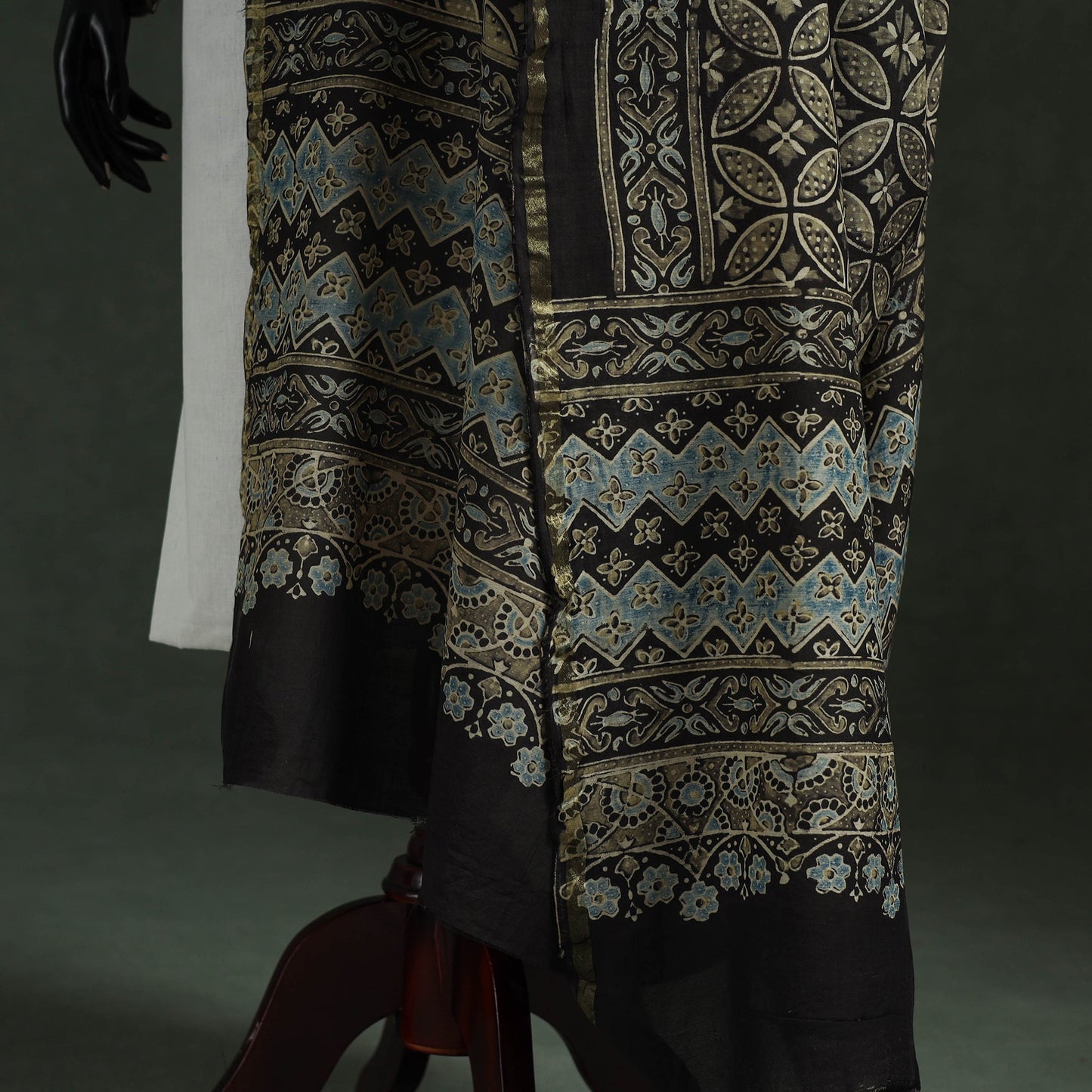 Black - chanderi silk kutch hand block print natural dyed