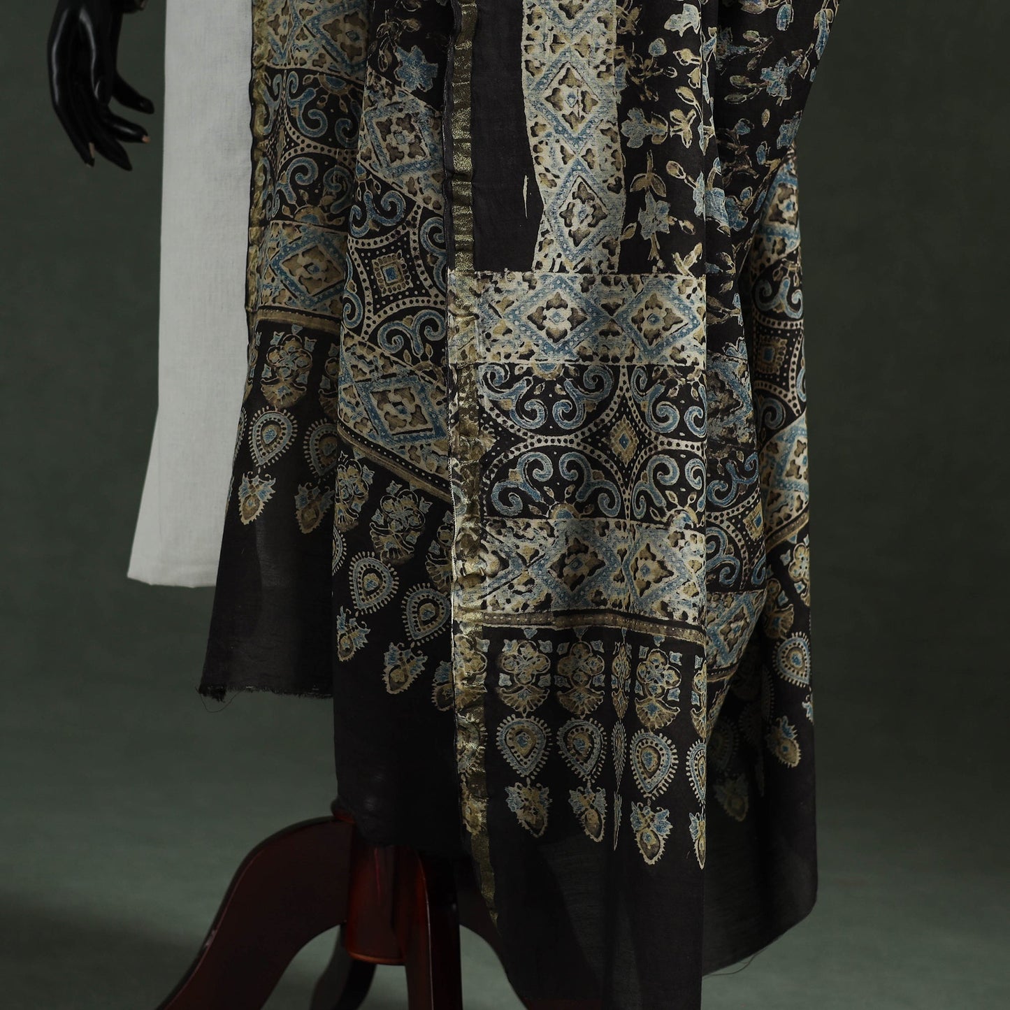 Black - chanderi silk kutch hand block print natural dyed