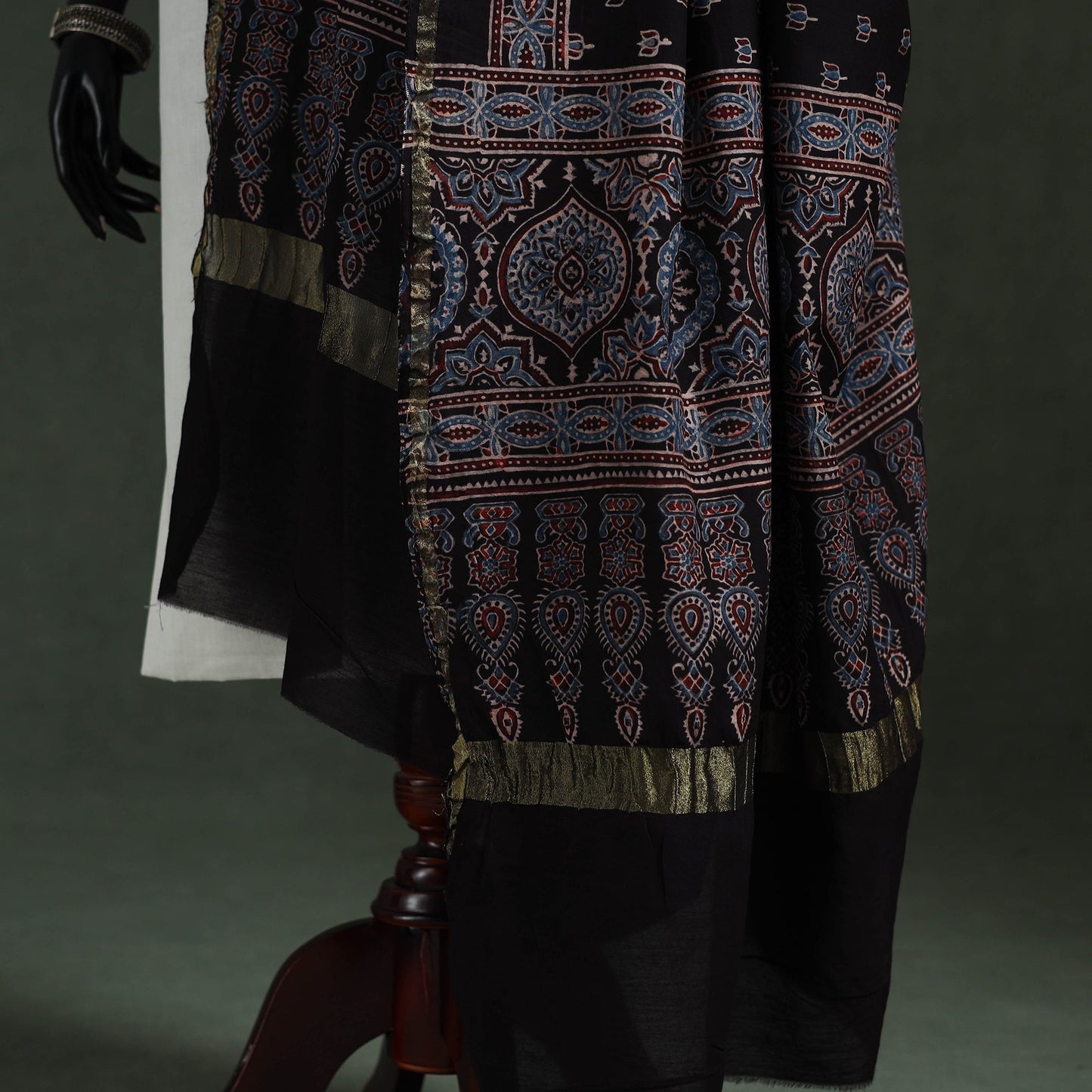 Black - chanderi silk kutch hand block print natural dyed