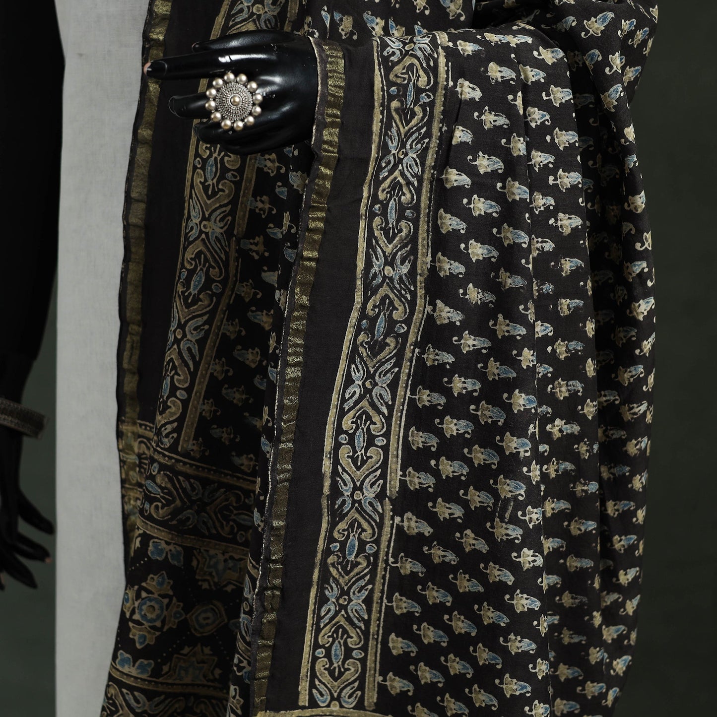 Black - chanderi silk kutch hand block print natural dyed