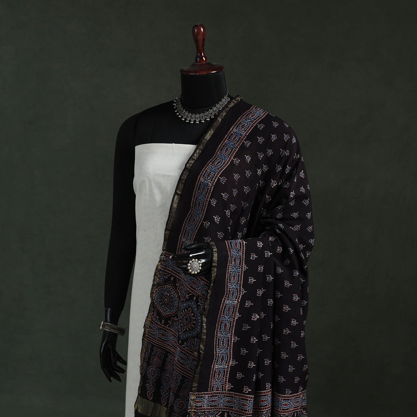 Black - chanderi silk kutch hand block print natural dyed