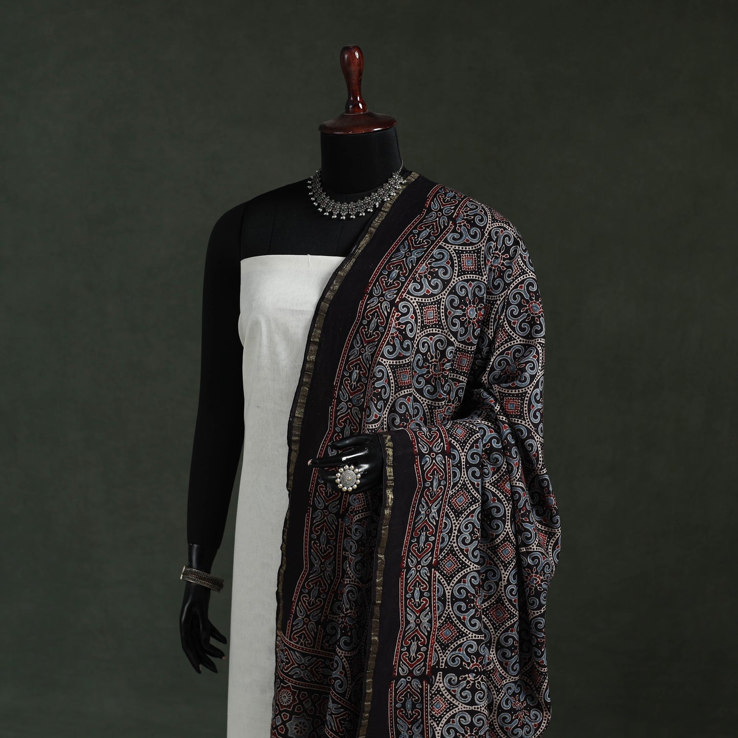 Black - chanderi silk kutch hand block print natural dyed