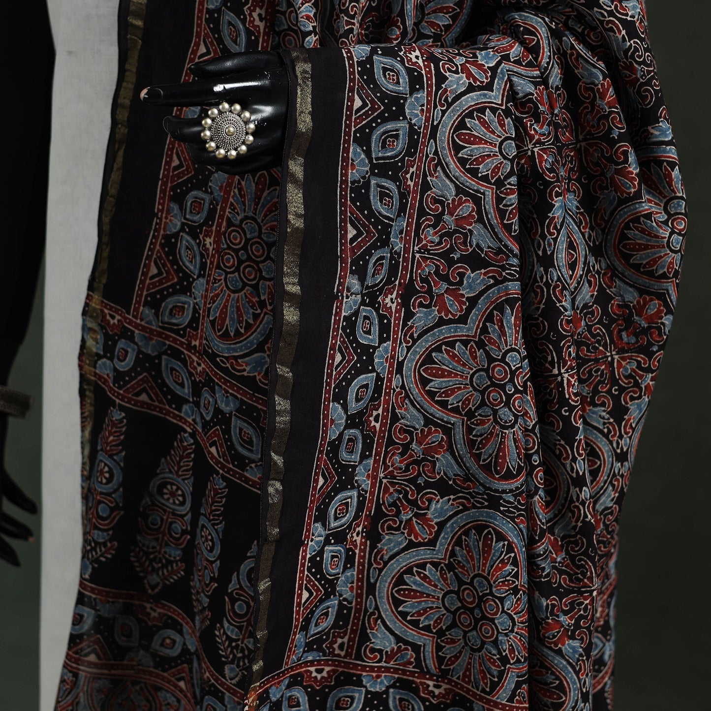 Black - chanderi silk kutch hand block print natural dyed