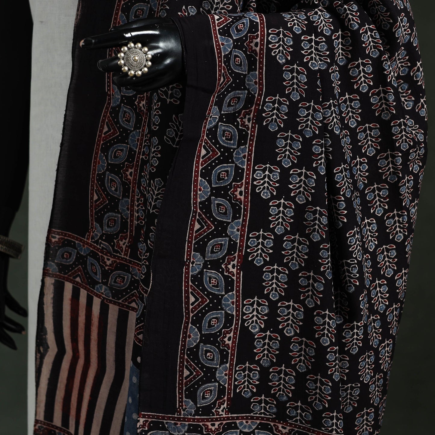Black - chanderi silk kutch hand block print natural dyed