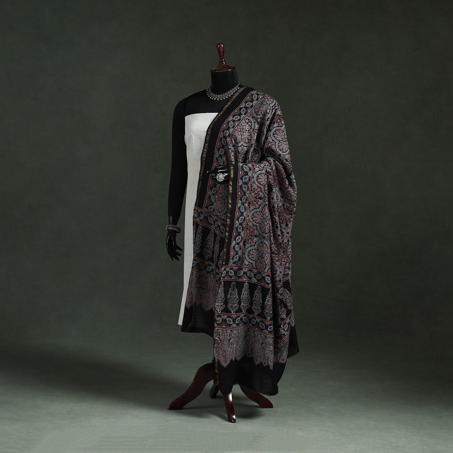 Black - chanderi silk kutch hand block print natural dyed
