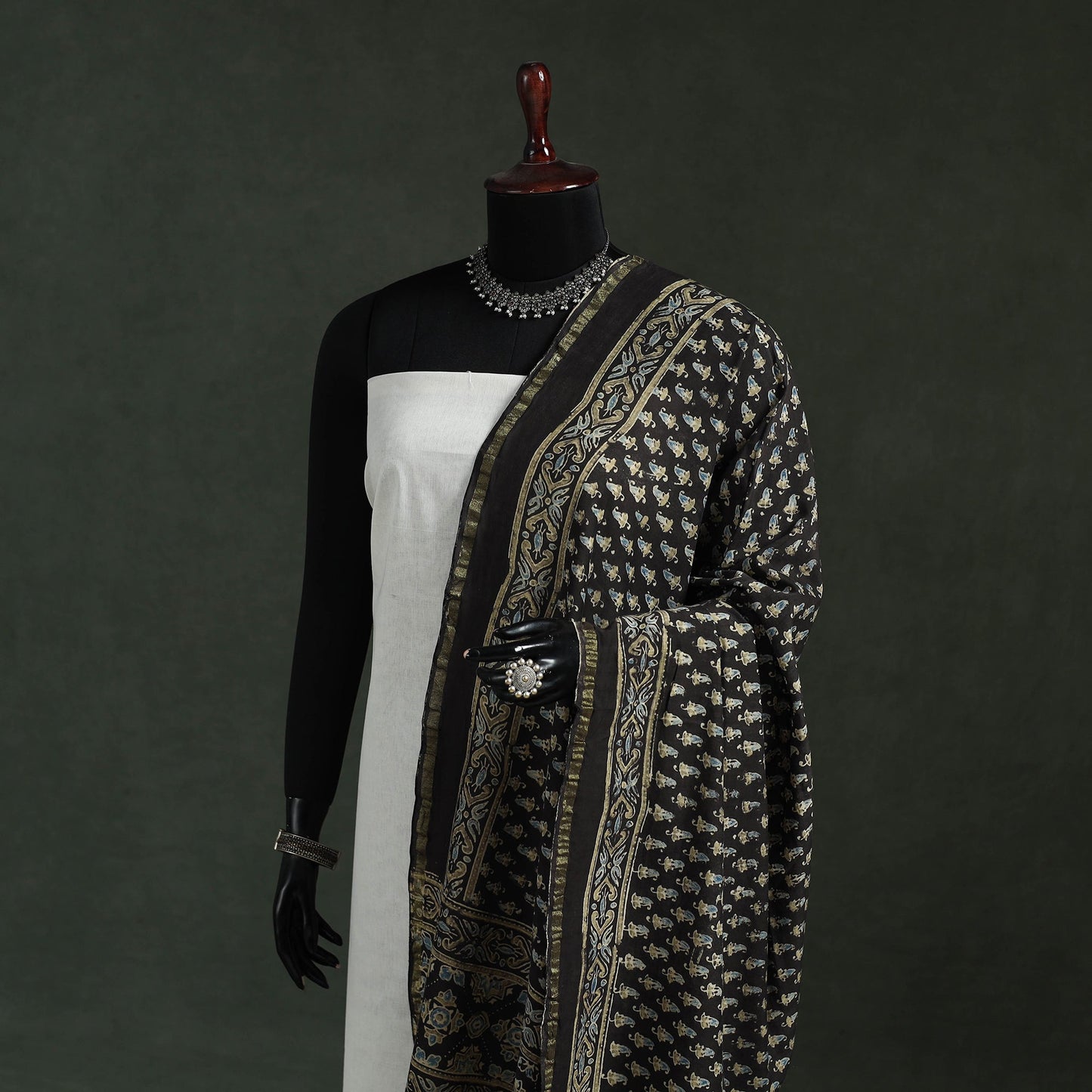 Black - chanderi silk kutch hand block print natural dyed