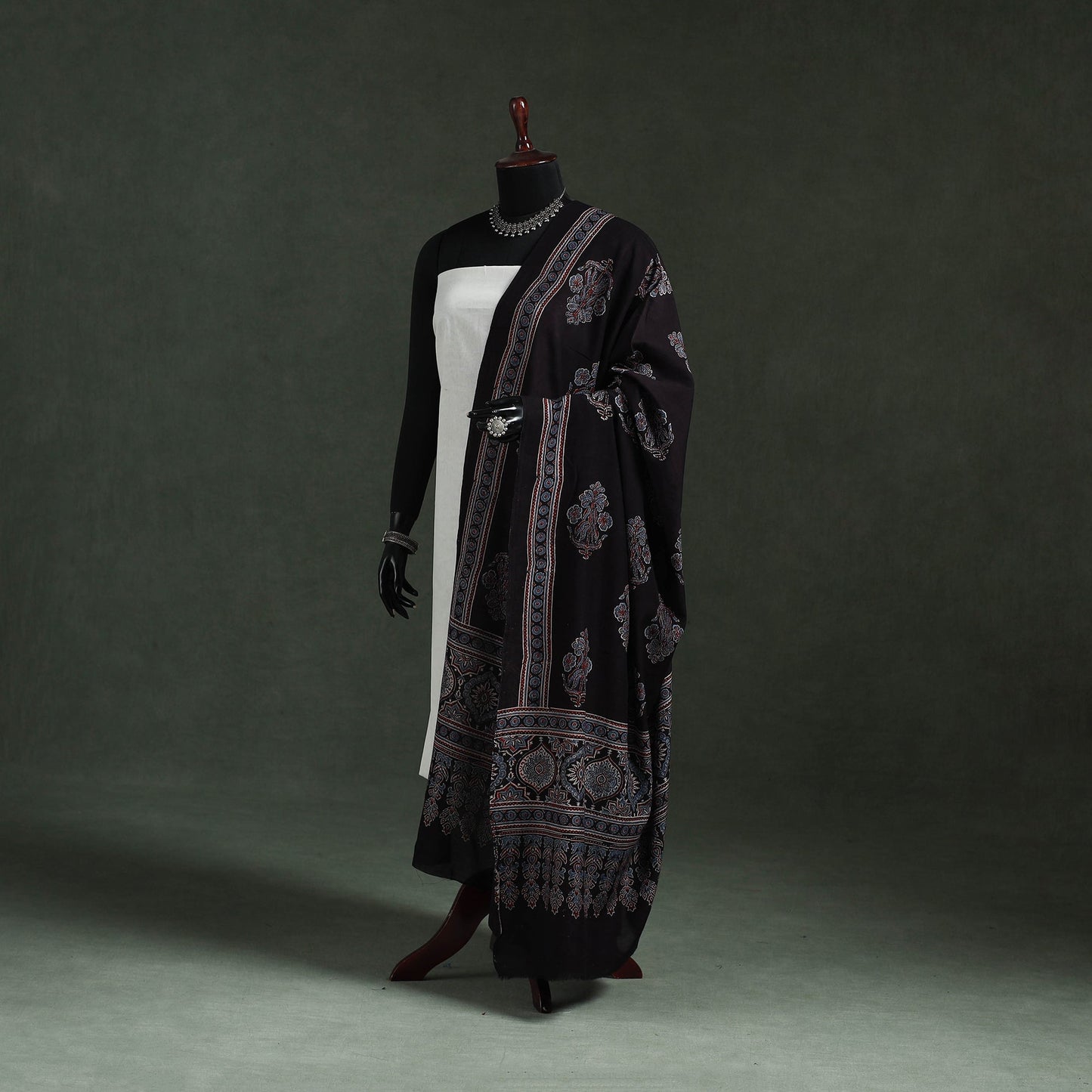 Black - chanderi silk kutch hand block print natural dyed