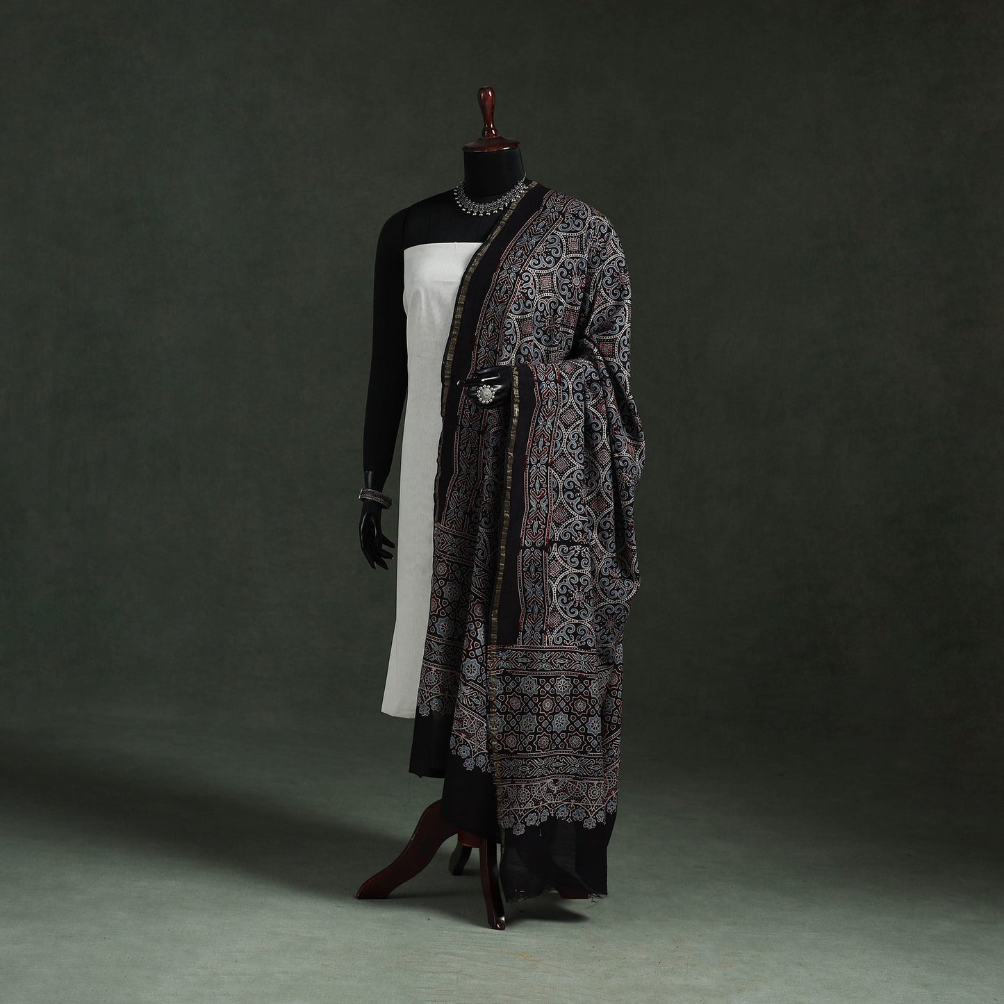 Black - chanderi silk kutch hand block print natural dyed
