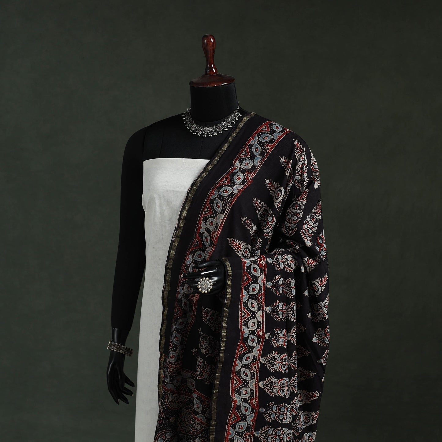 Black - chanderi silk kutch hand block print natural dyed