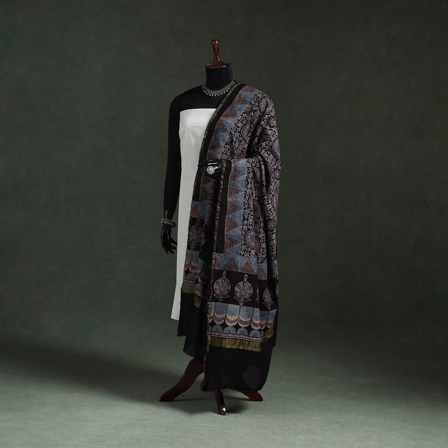 Black - chanderi silk kutch hand block print natural dyed