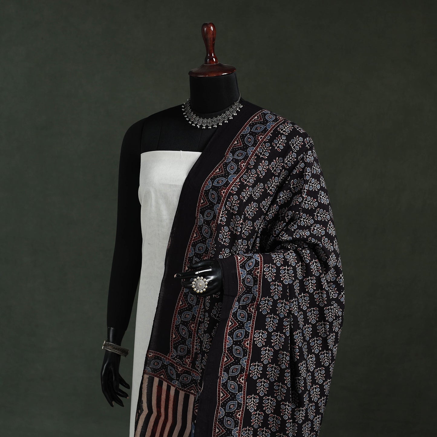 Black - chanderi silk kutch hand block print natural dyed