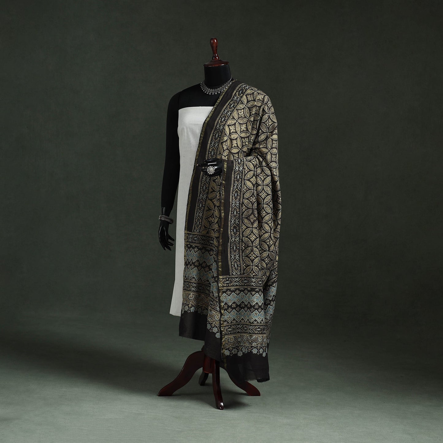 Black - chanderi silk kutch hand block print natural dyed