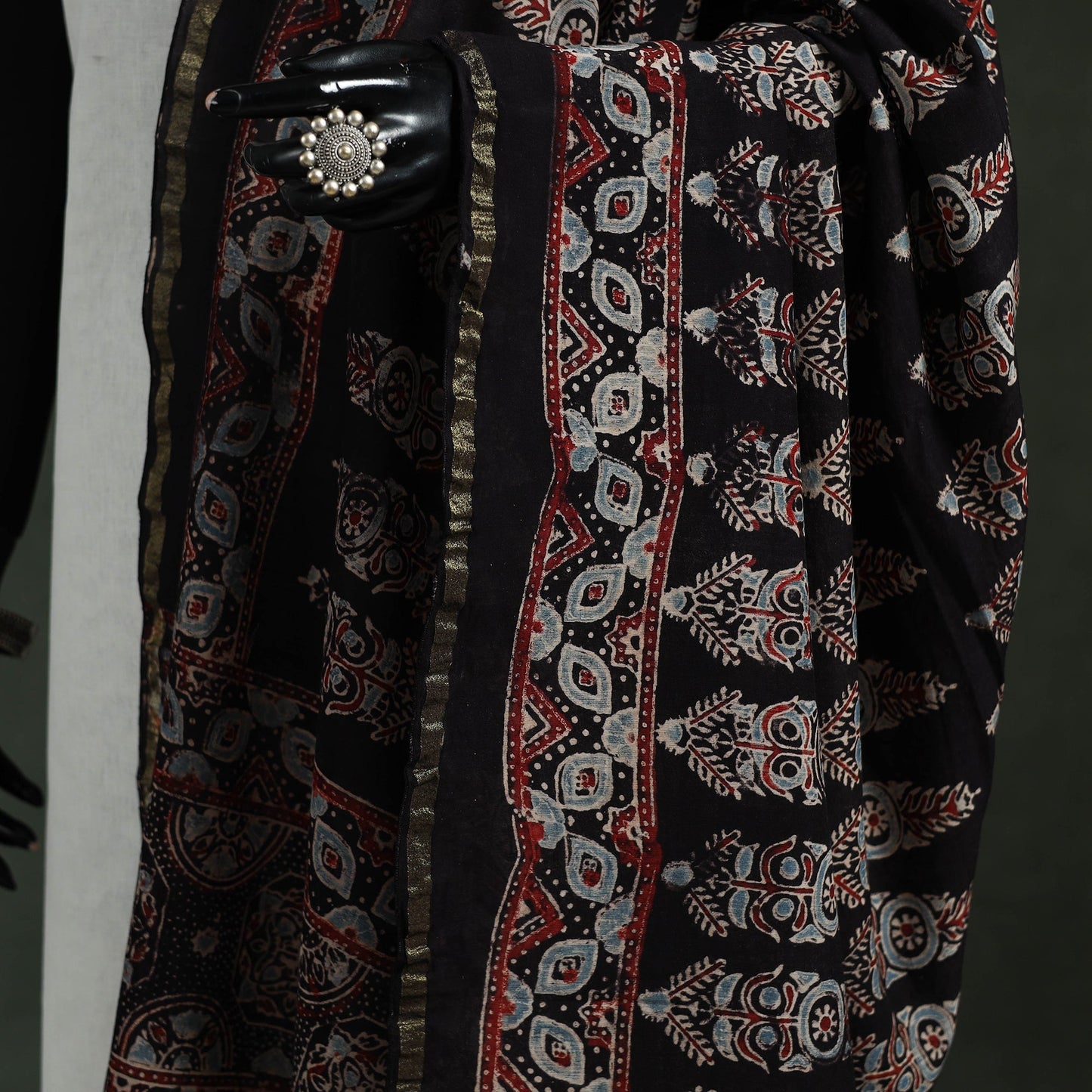 Black - chanderi silk kutch hand block print natural dyed