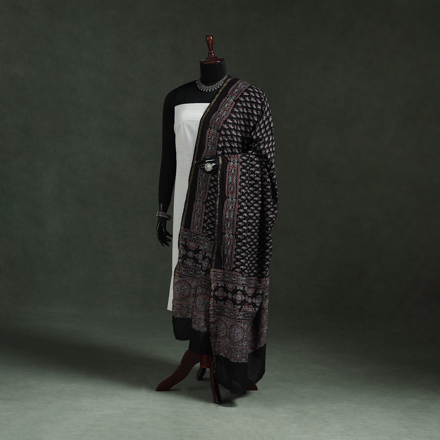 Black - chanderi silk kutch hand block print natural dyed
