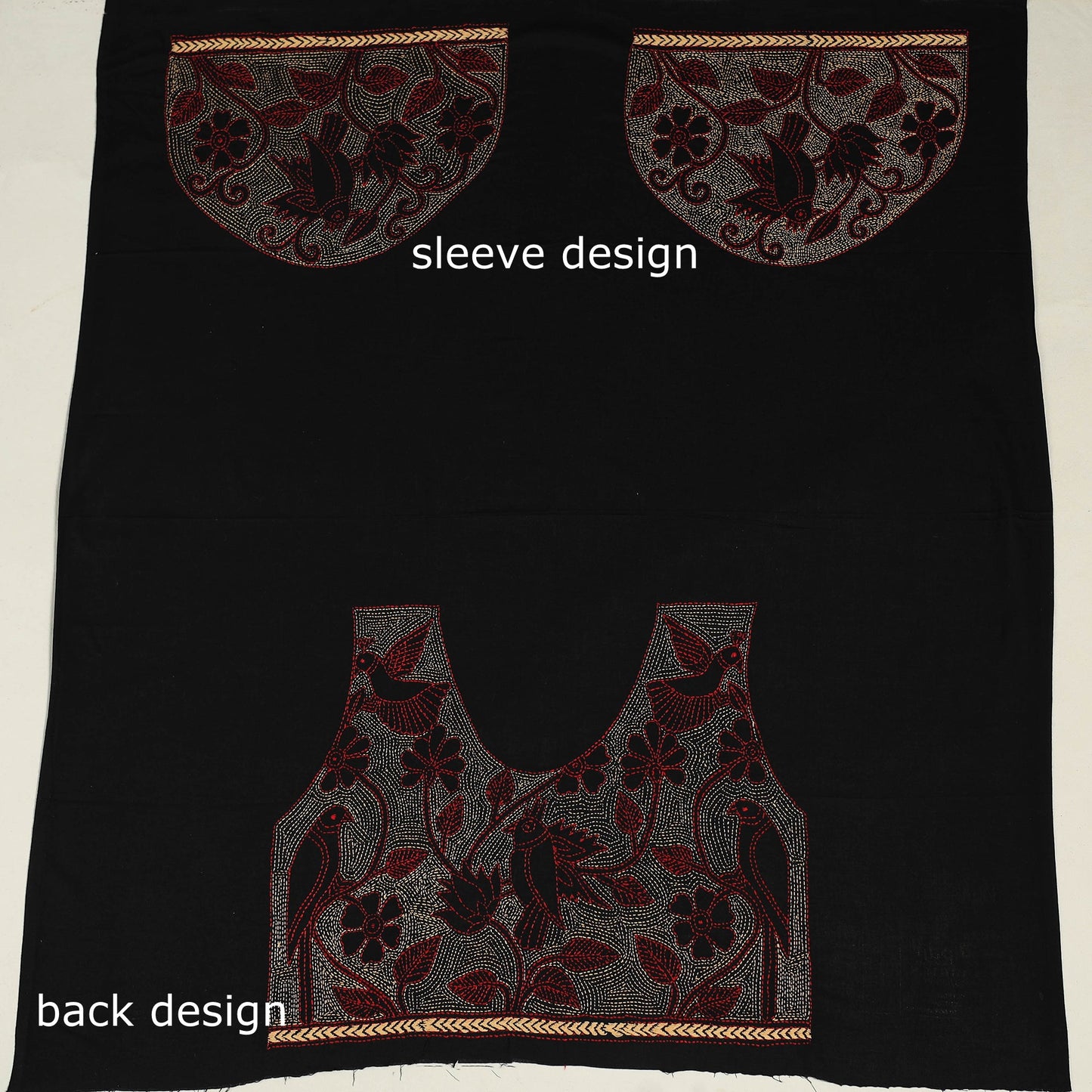 Black Cotton Bengal Kantha Stitch Blouse Piece