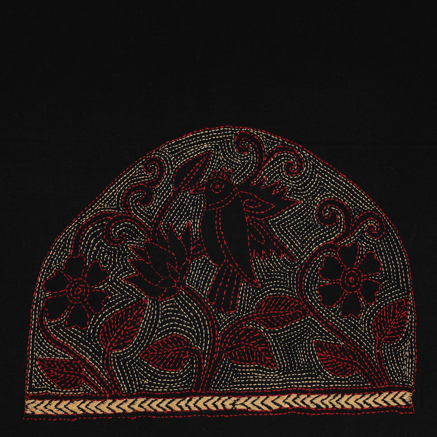 Black Cotton Bengal Kantha Stitch Blouse Piece