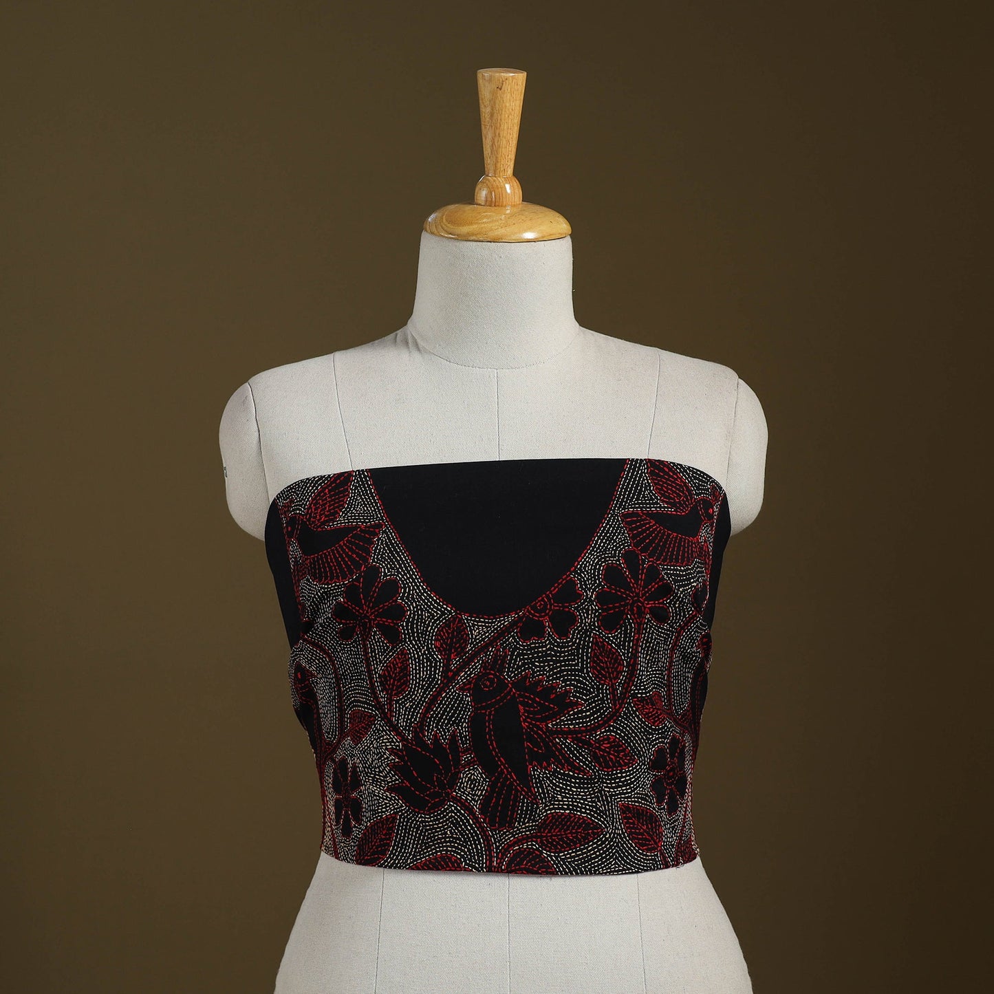 Black Cotton Bengal Kantha Stitch Blouse Piece