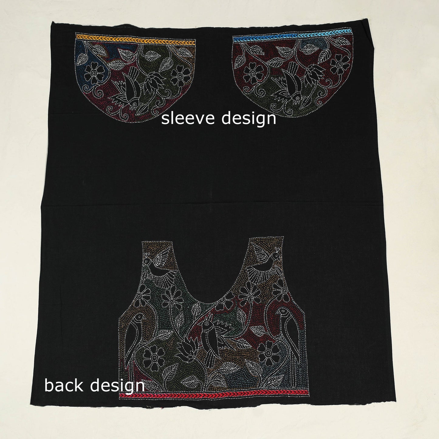 Black Cotton Bengal Kantha Stitch Blouse Piece