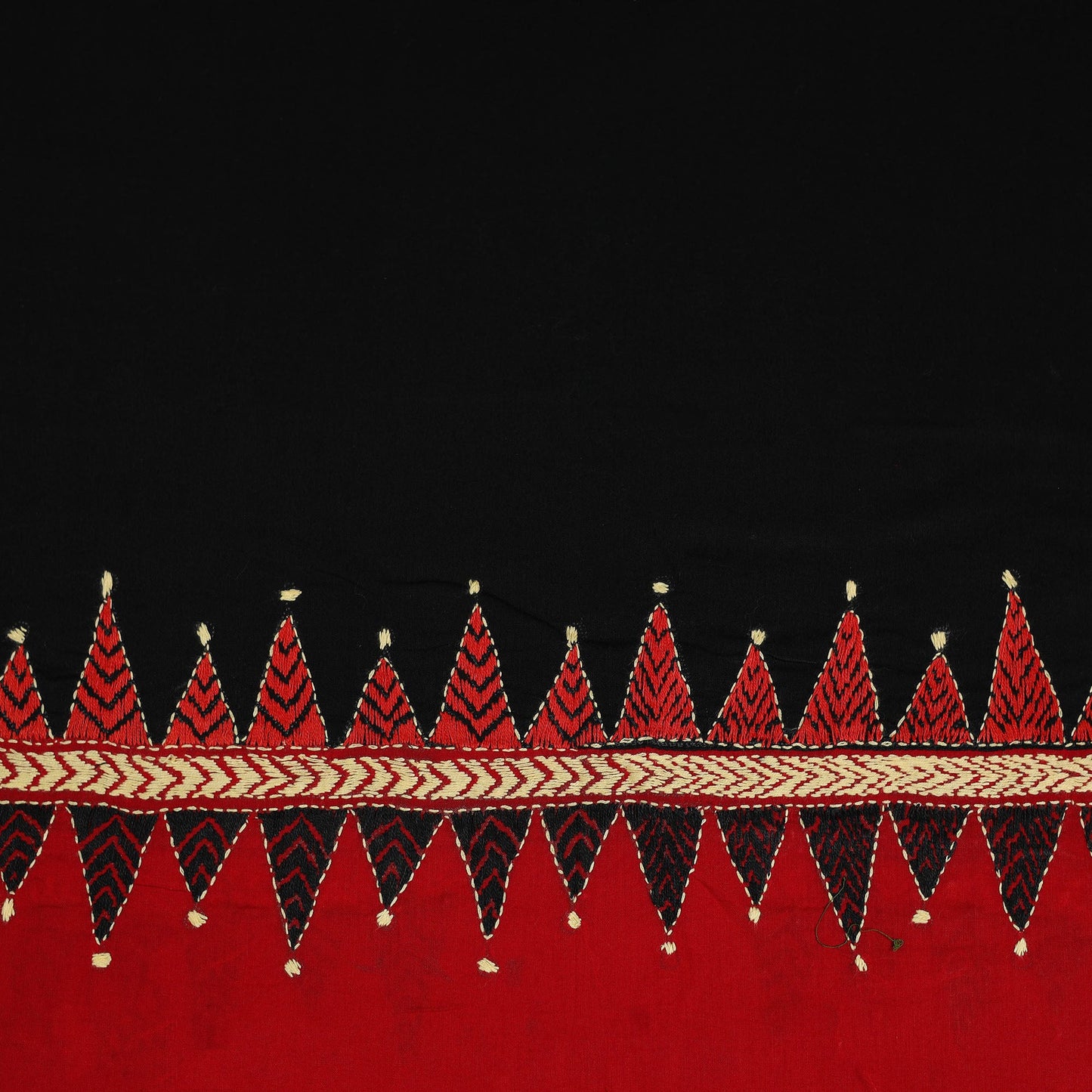 Black Cotton Bengal Kantha Stitch Blouse Piece