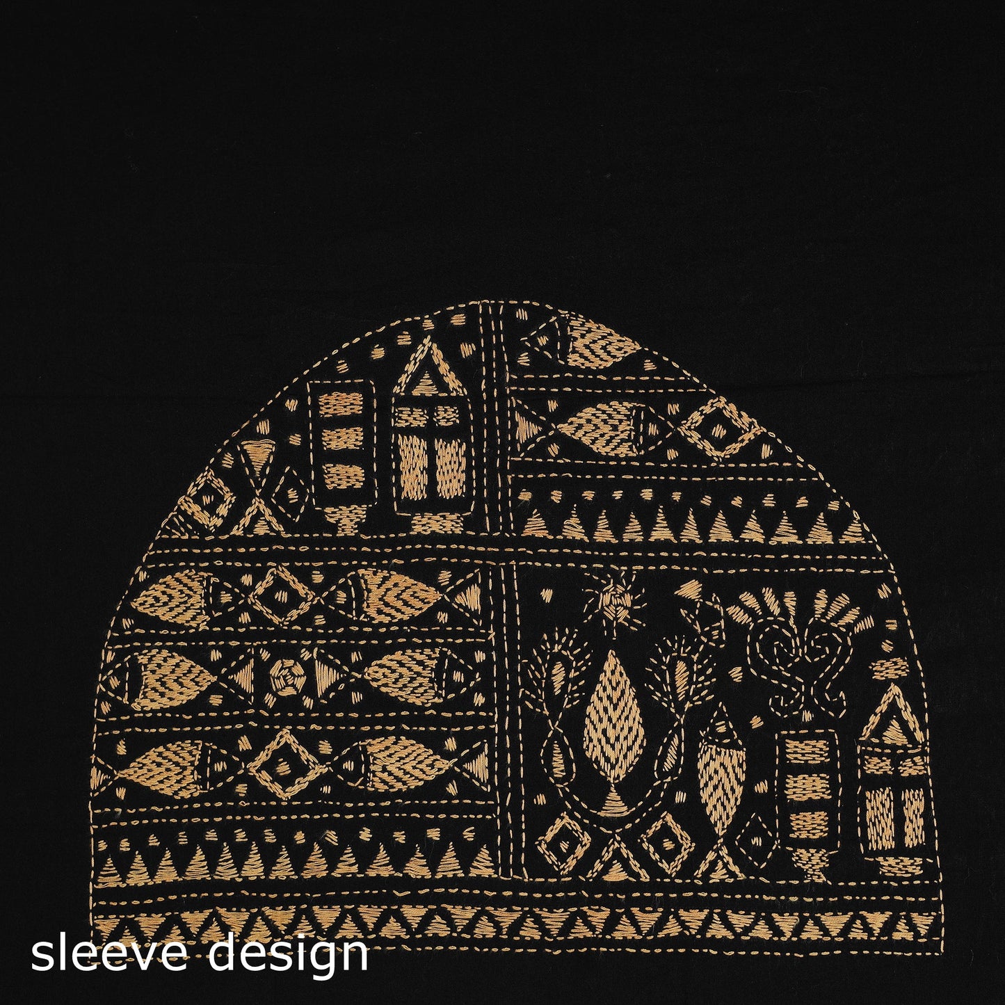 Black Cotton Bengal Kantha Stitch Blouse Piece