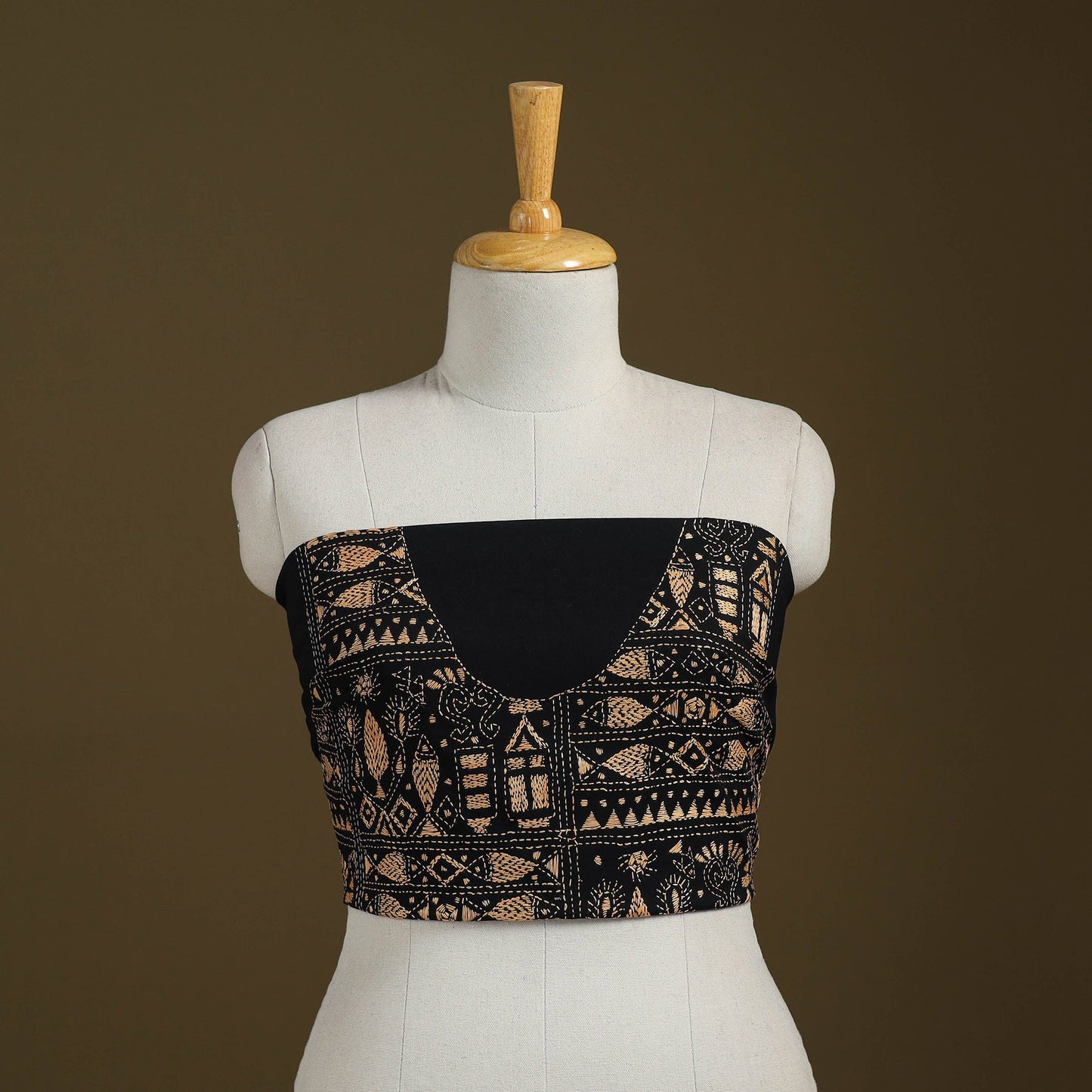 Black Cotton Bengal Kantha Stitch Blouse Piece