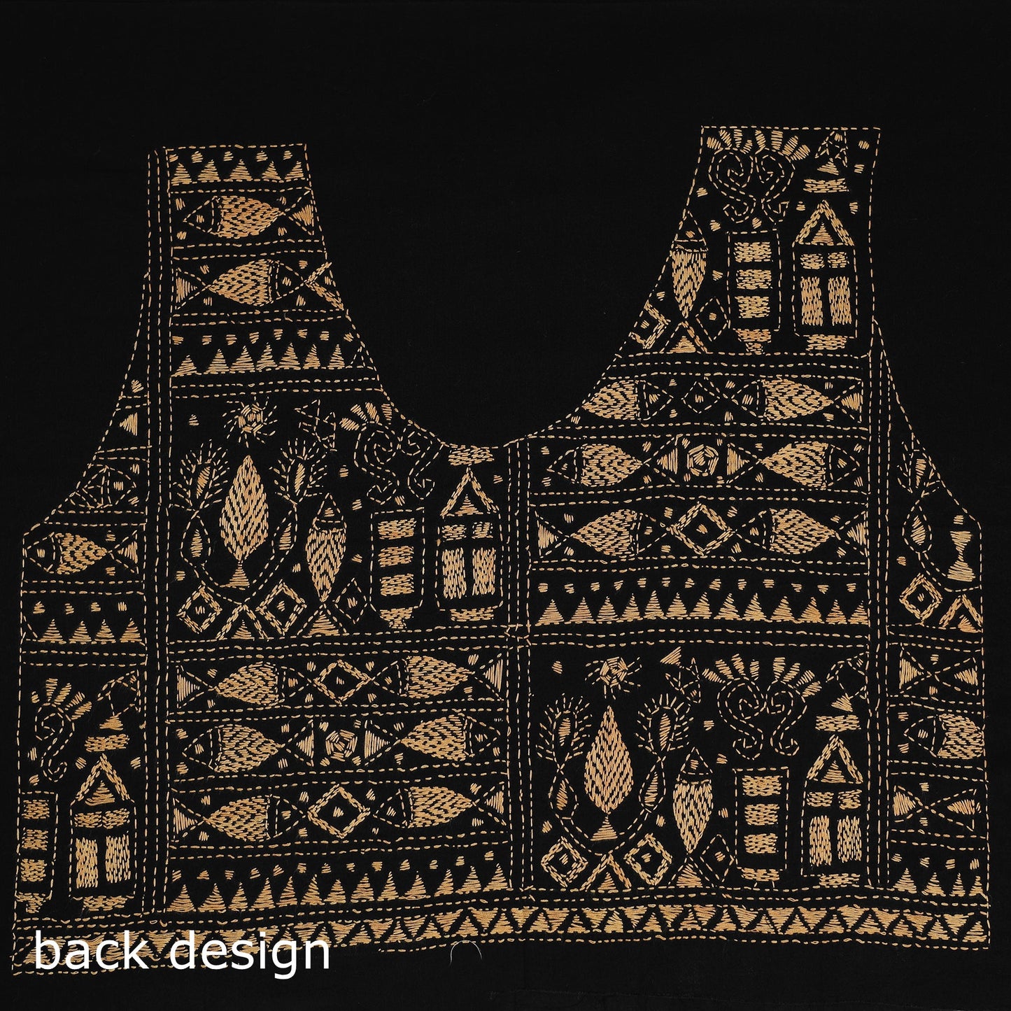 Black Cotton Bengal Kantha Stitch Blouse Piece