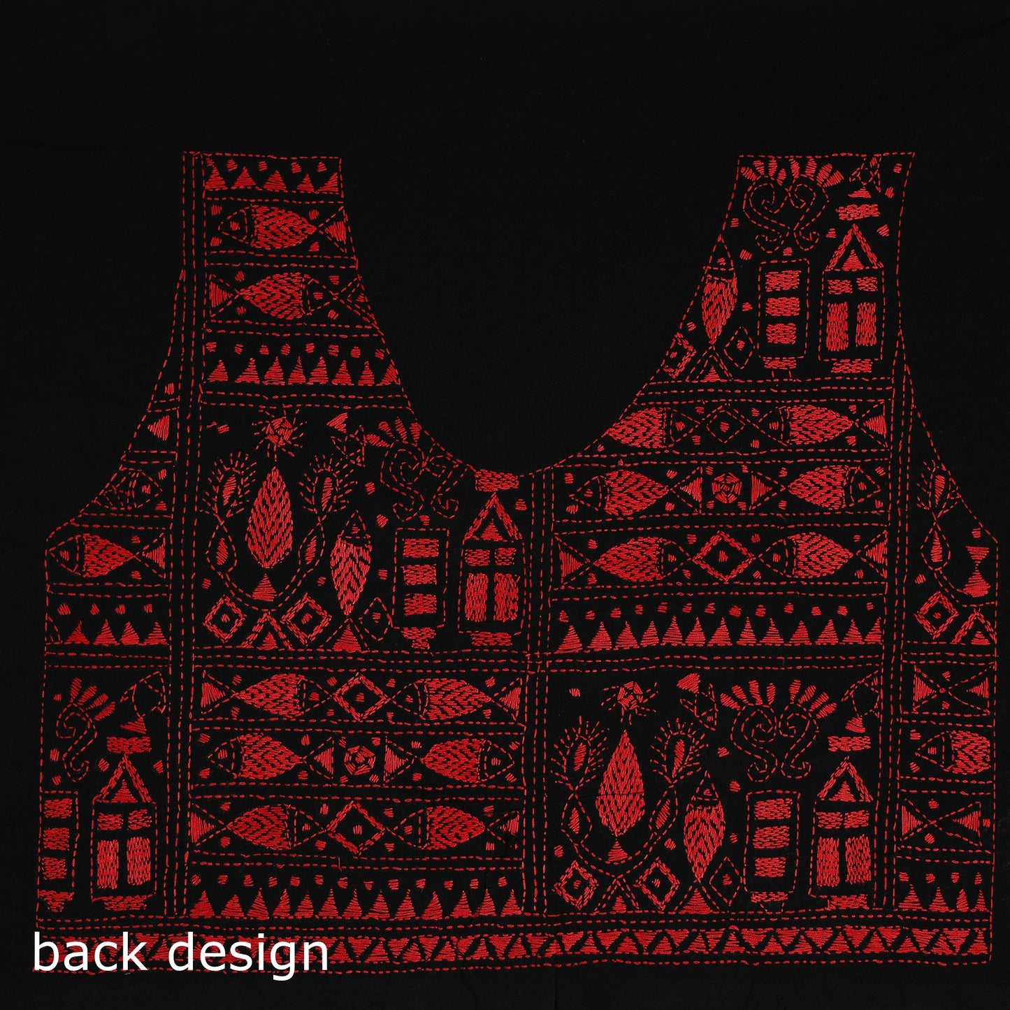 Black Cotton Bengal Kantha Stitch Blouse Piece