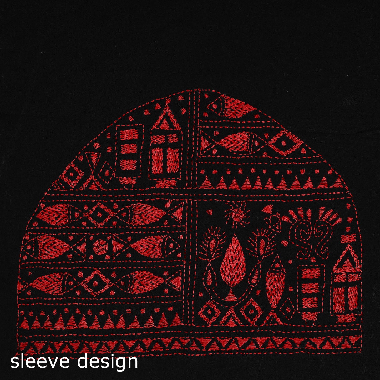Black Cotton Bengal Kantha Stitch Blouse Piece