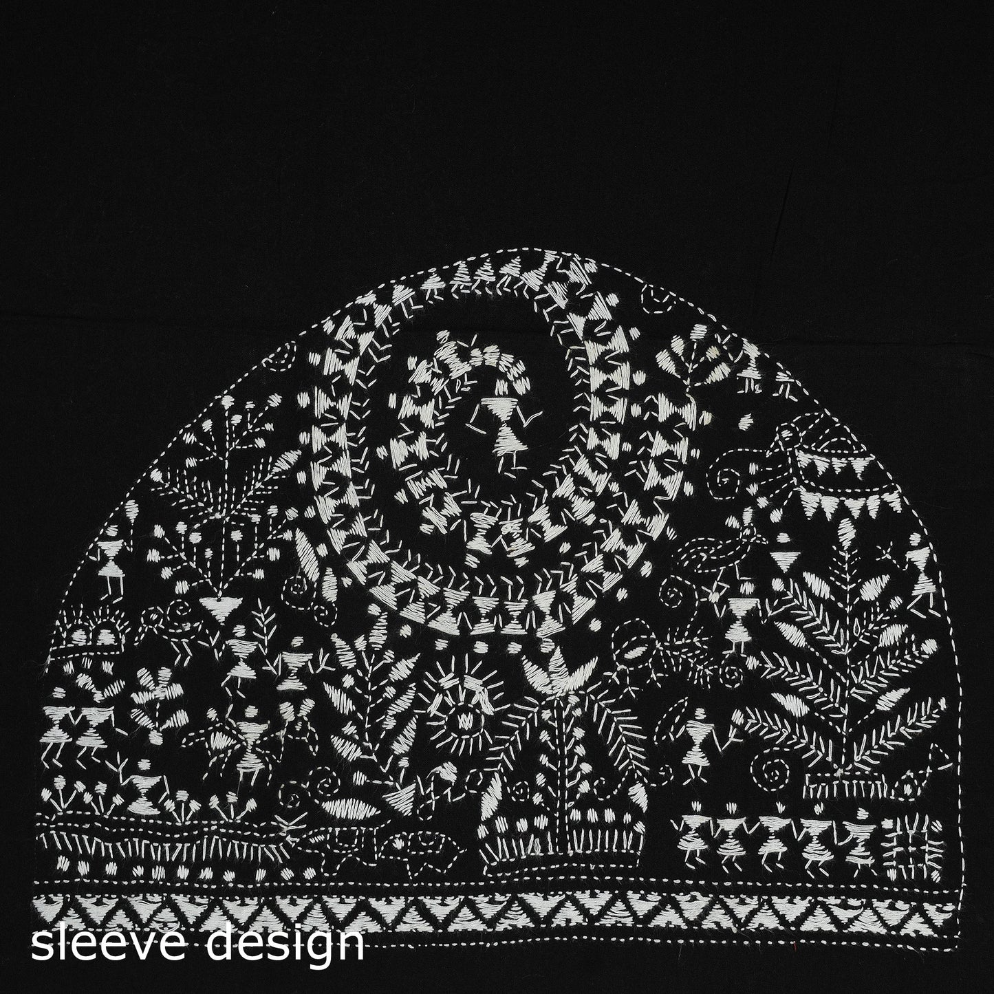 Black Cotton Bengal Kantha Stitch Blouse Piece
