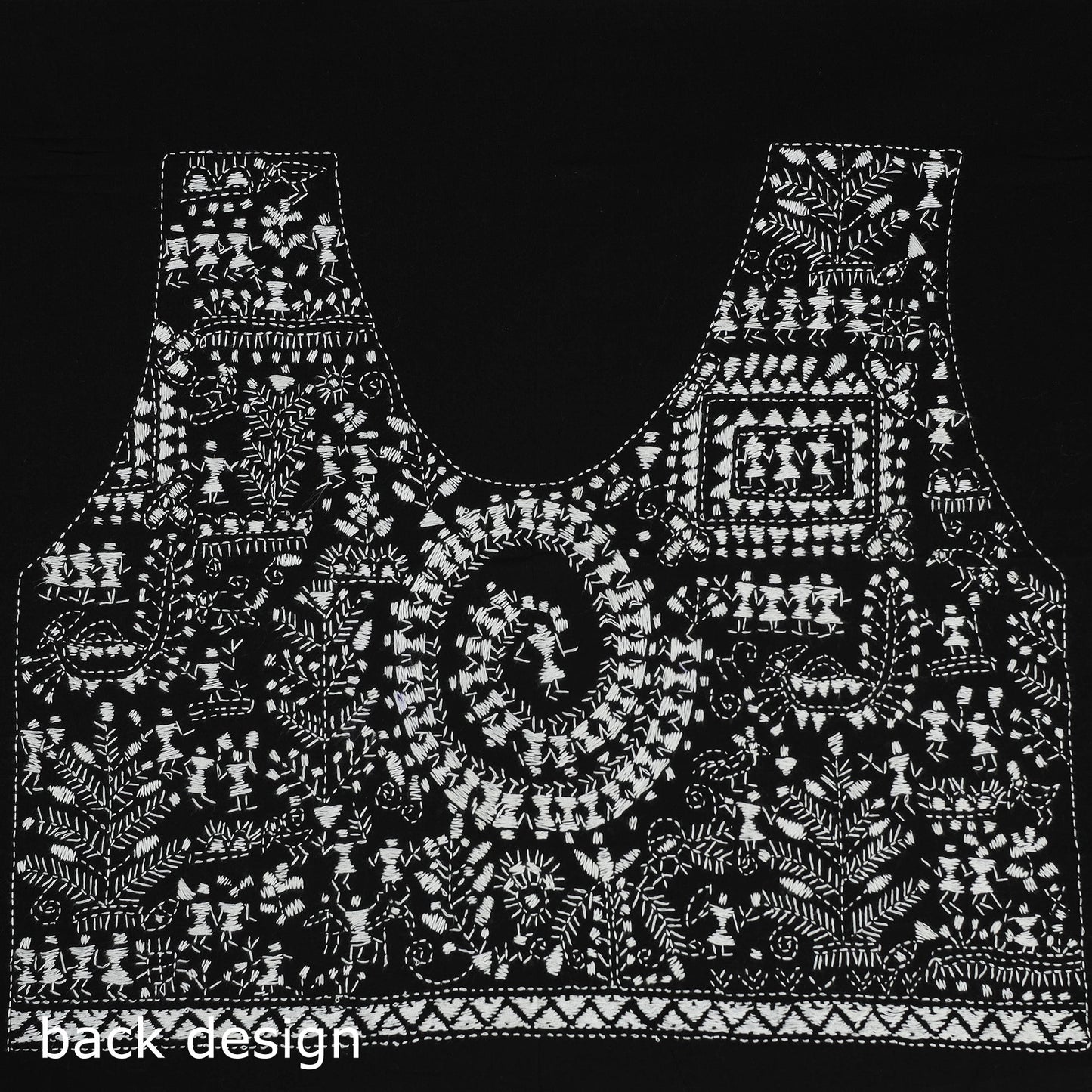 Black Cotton Bengal Kantha Stitch Blouse Piece