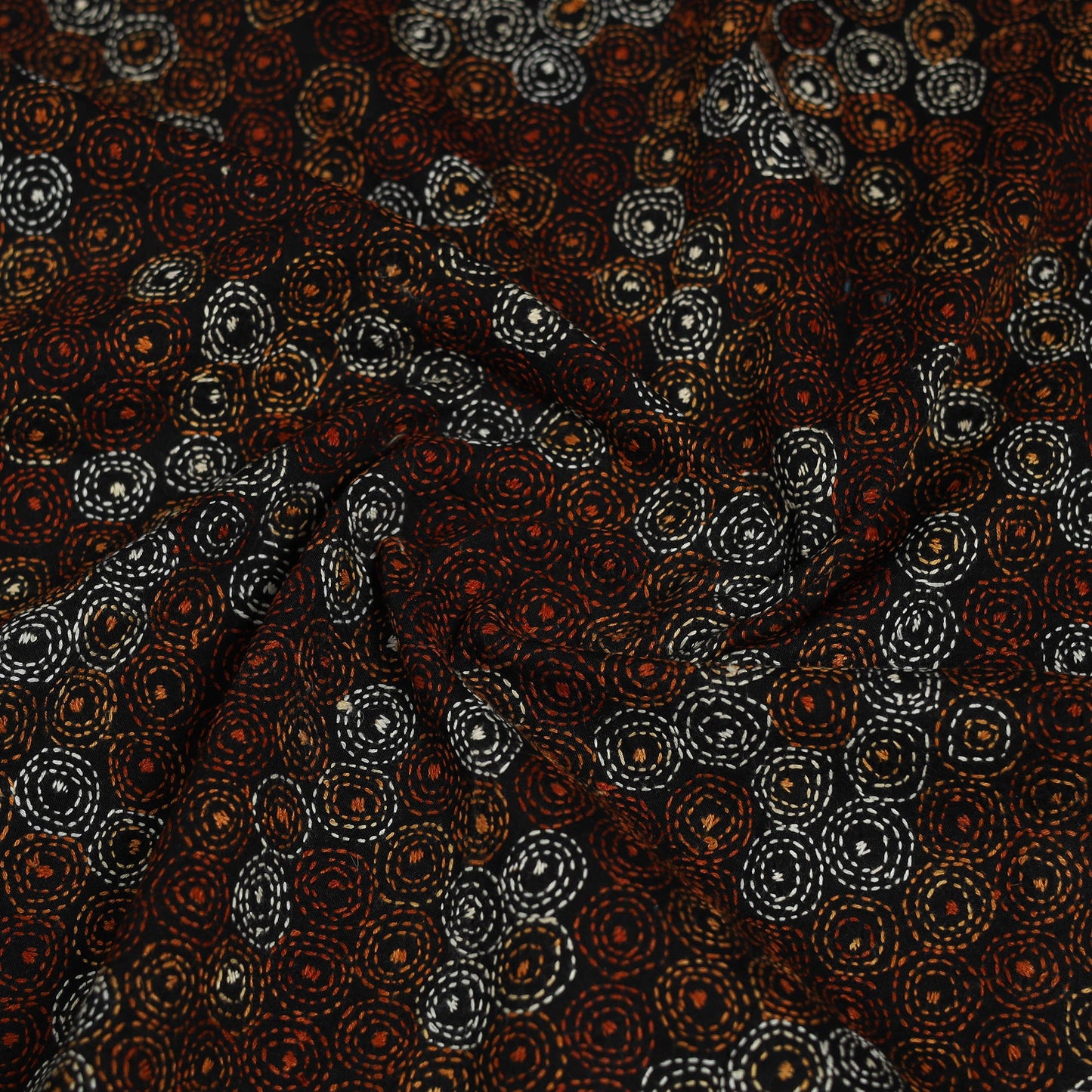 Black Cotton Bengal Kantha Stitch Blouse Piece