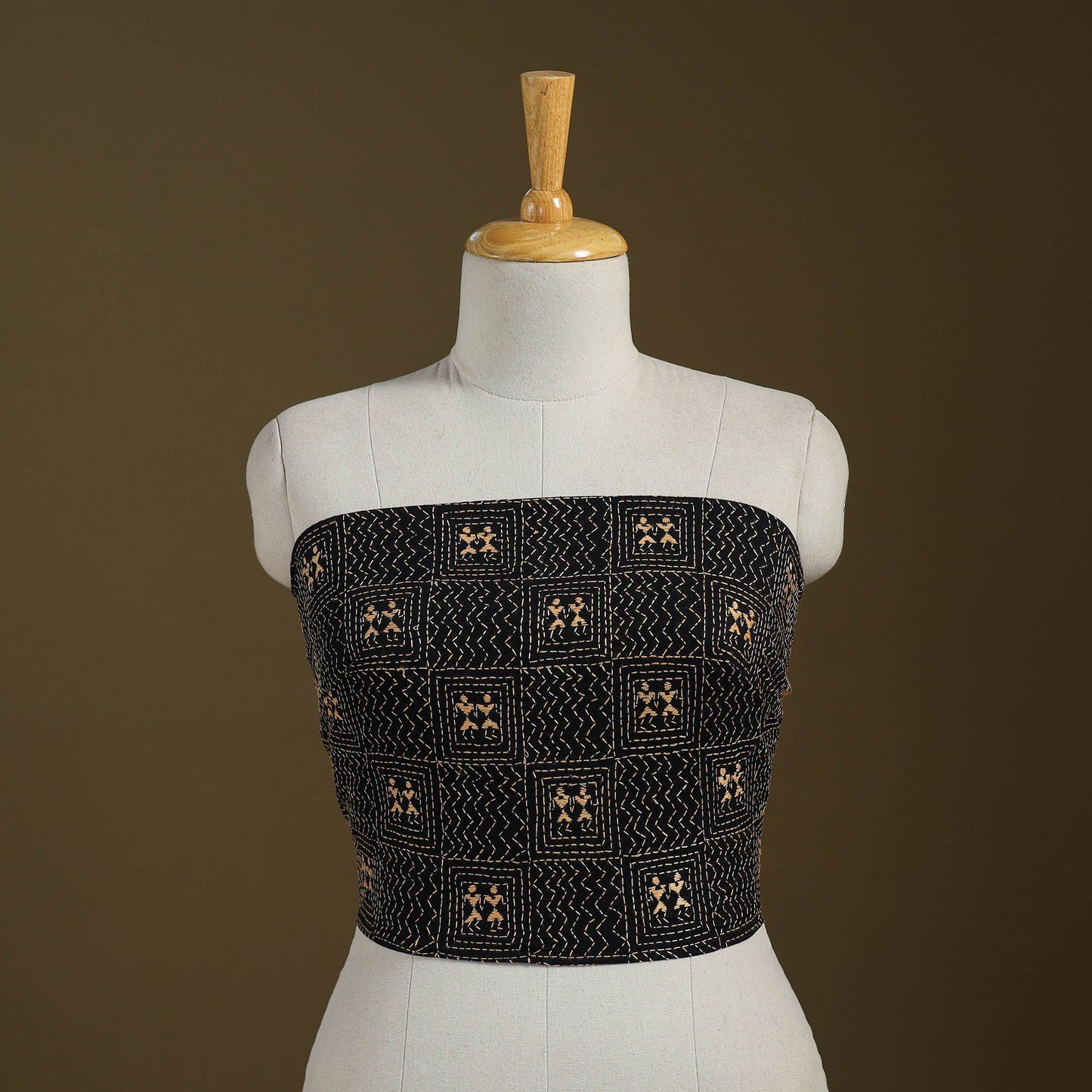 Black Cotton Bengal Kantha Stitch Blouse Piece