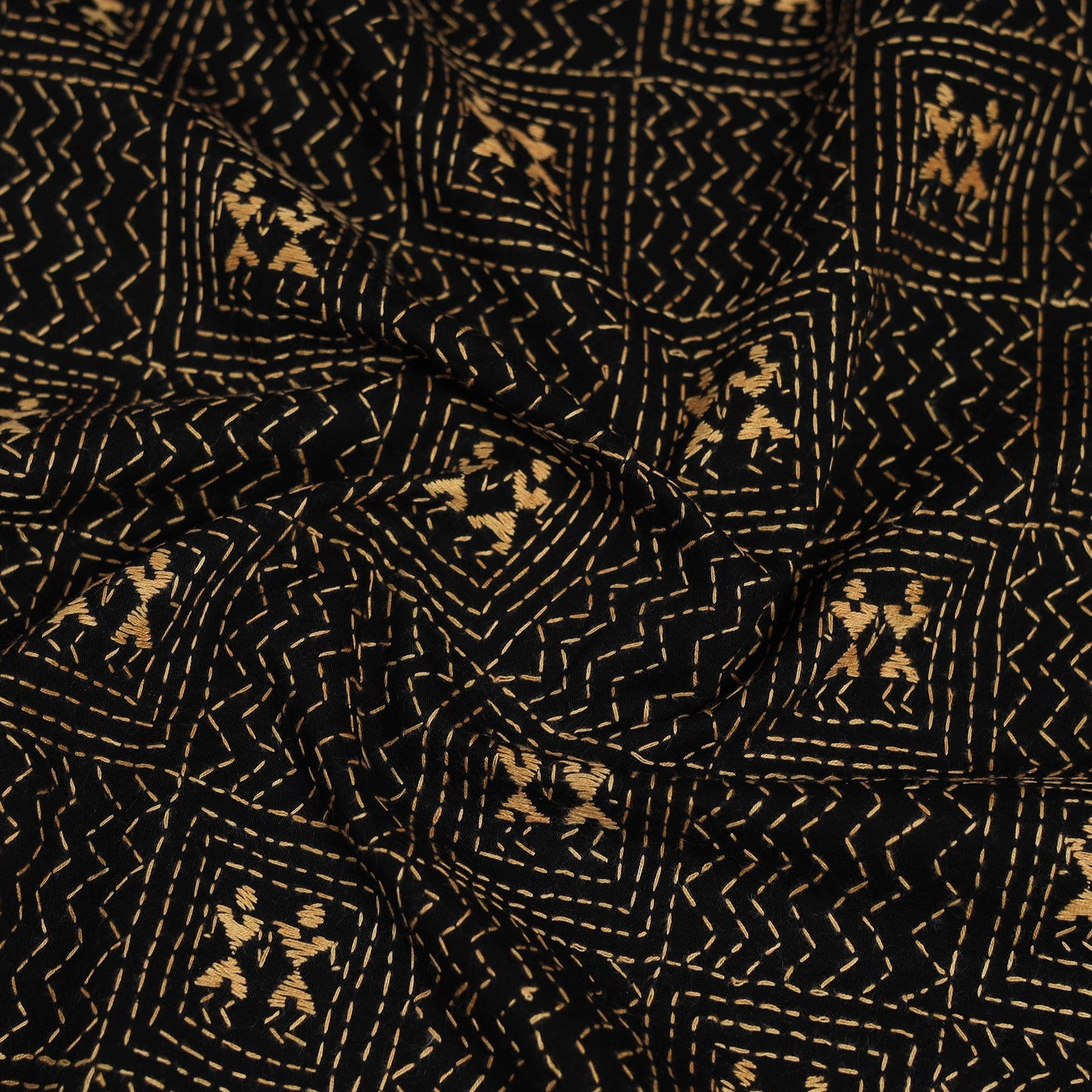 Black Cotton Bengal Kantha Stitch Blouse Piece