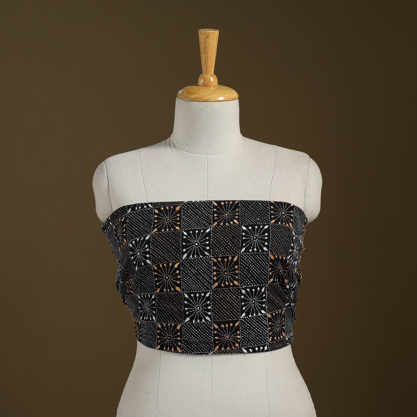 Black Cotton Bengal Kantha Stitch Blouse Piece