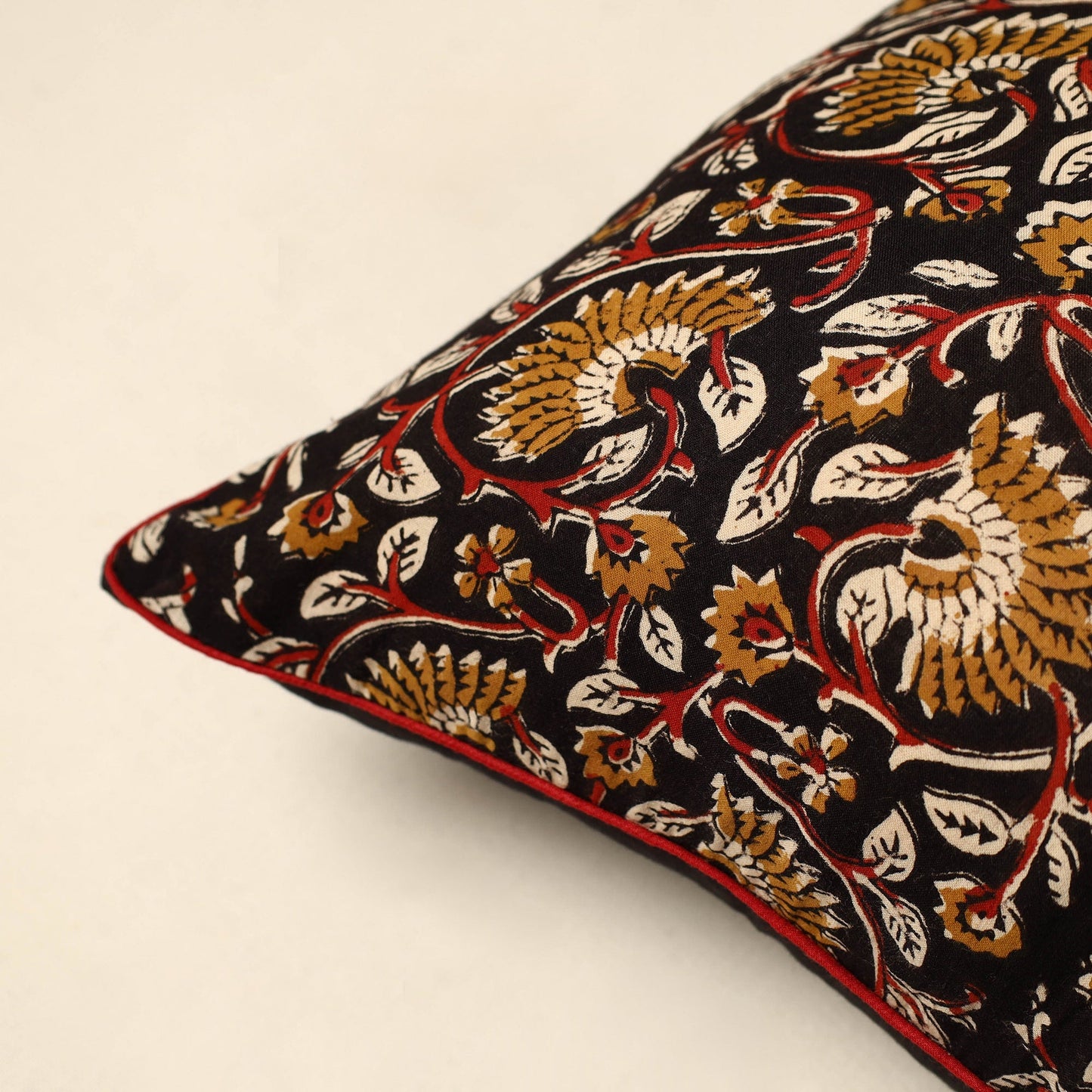 Black Cotton Block Printed Bagru Cushion Cover
