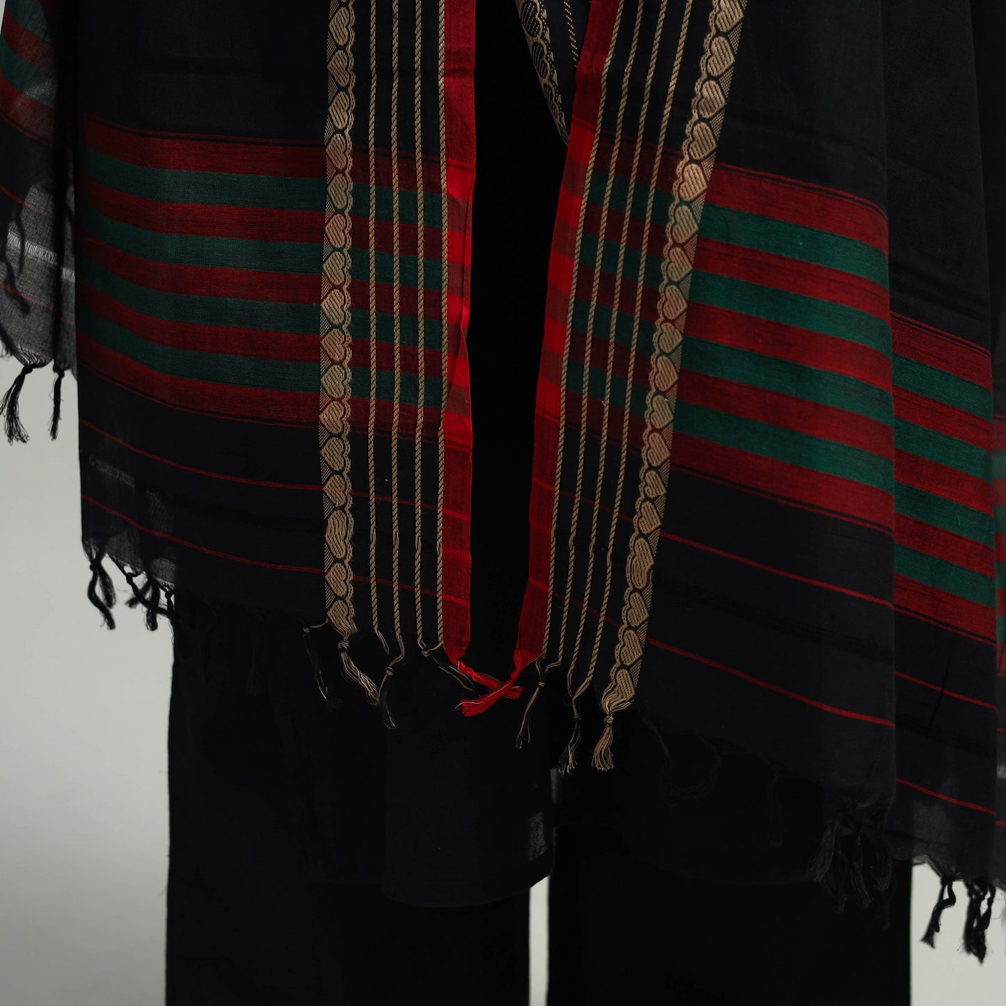 Black Cotton Dharwad Kurta Set with Palazzo & Dupatta
