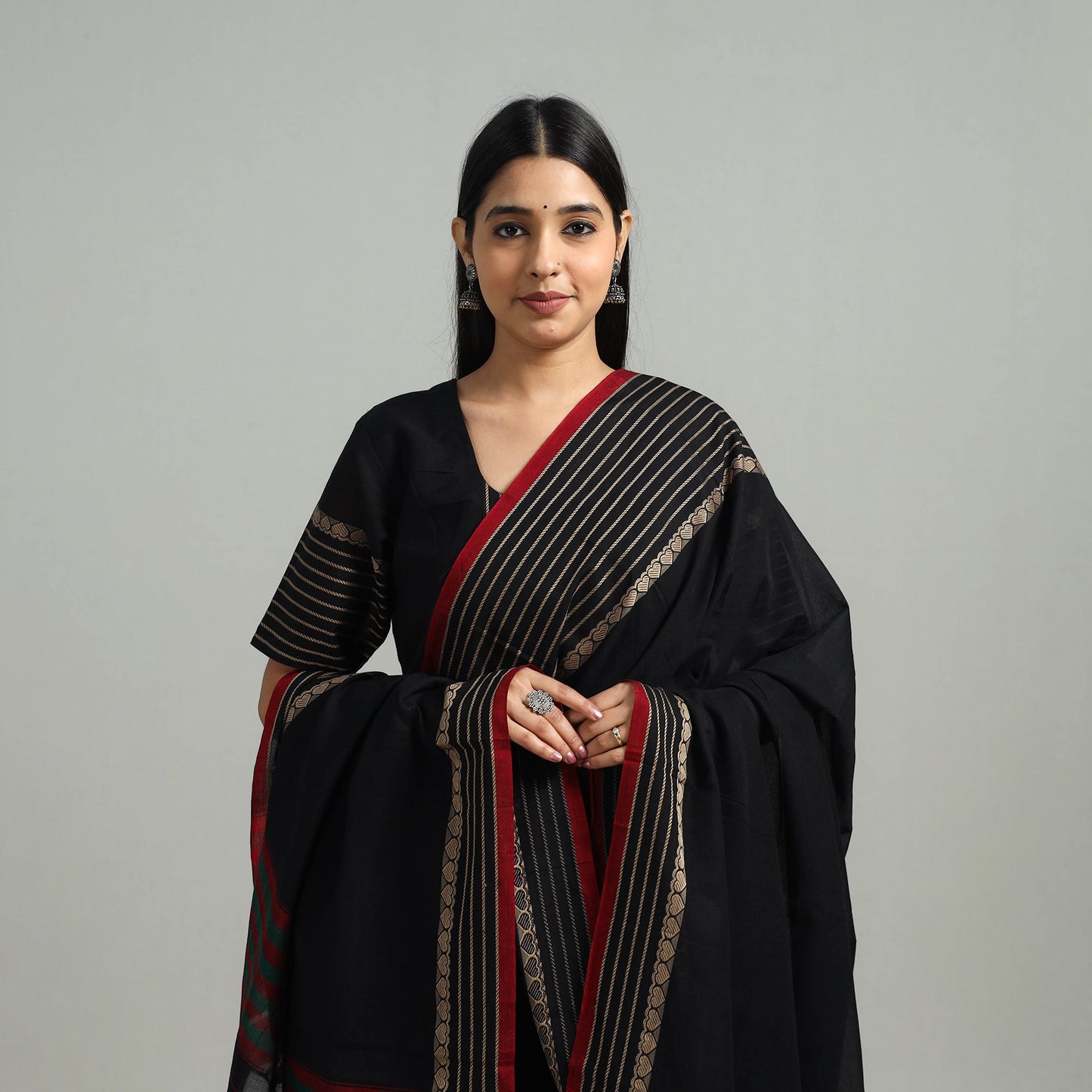 Black Cotton Dharwad Kurta Set with Palazzo & Dupatta
