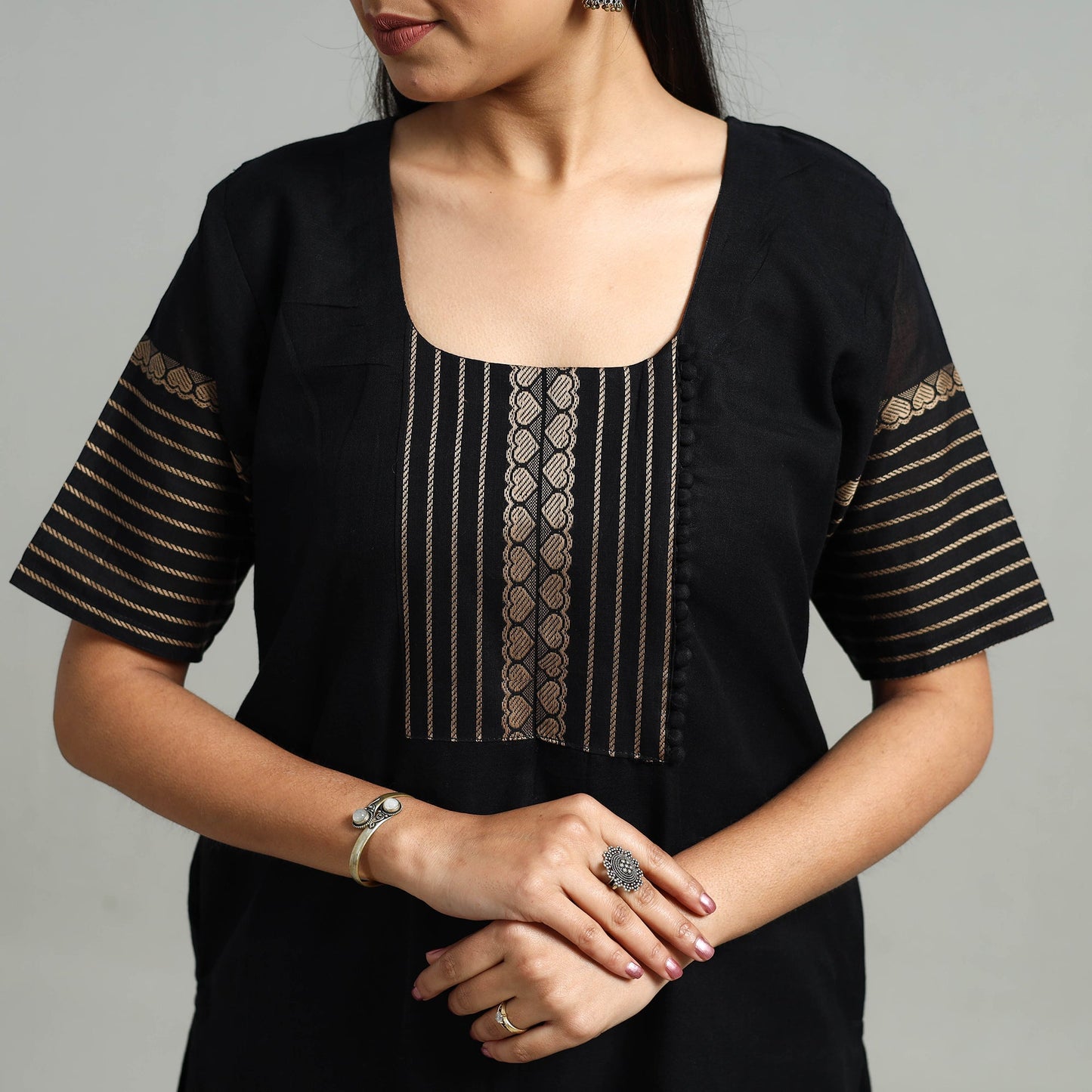 Black Cotton Dharwad Kurta Set with Palazzo & Dupatta