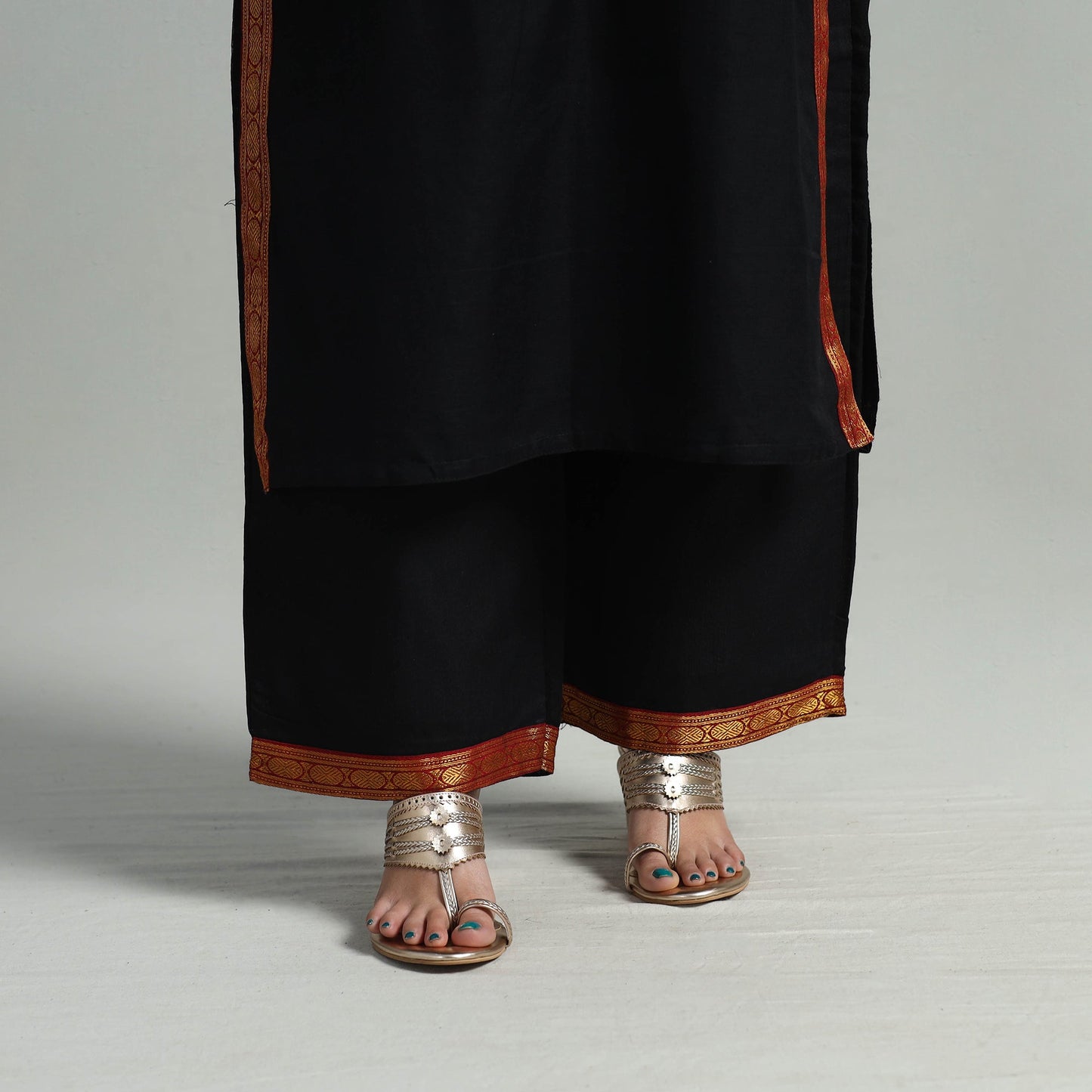 Black Cotton Dharwad Kurta Set with Palazzo & Dupatta