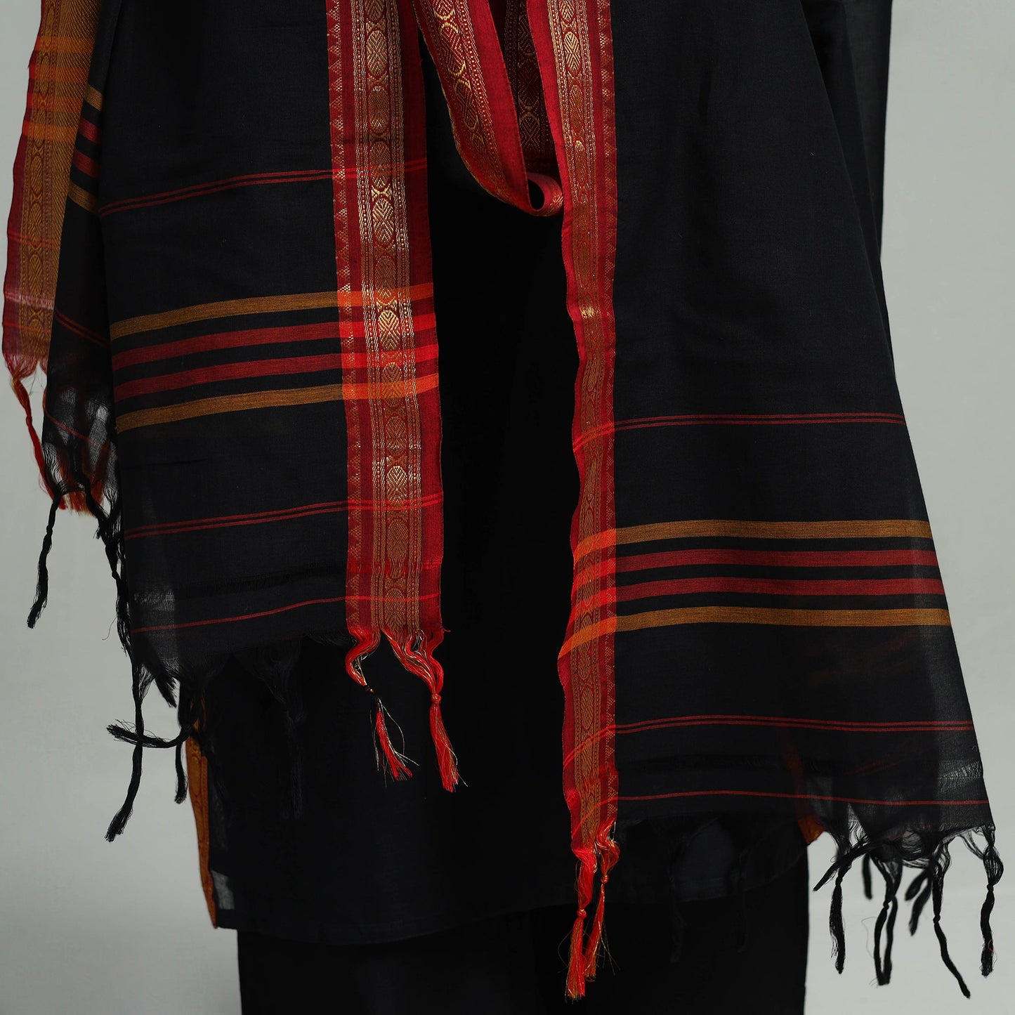 Black Cotton Dharwad Kurta Set with Palazzo & Dupatta