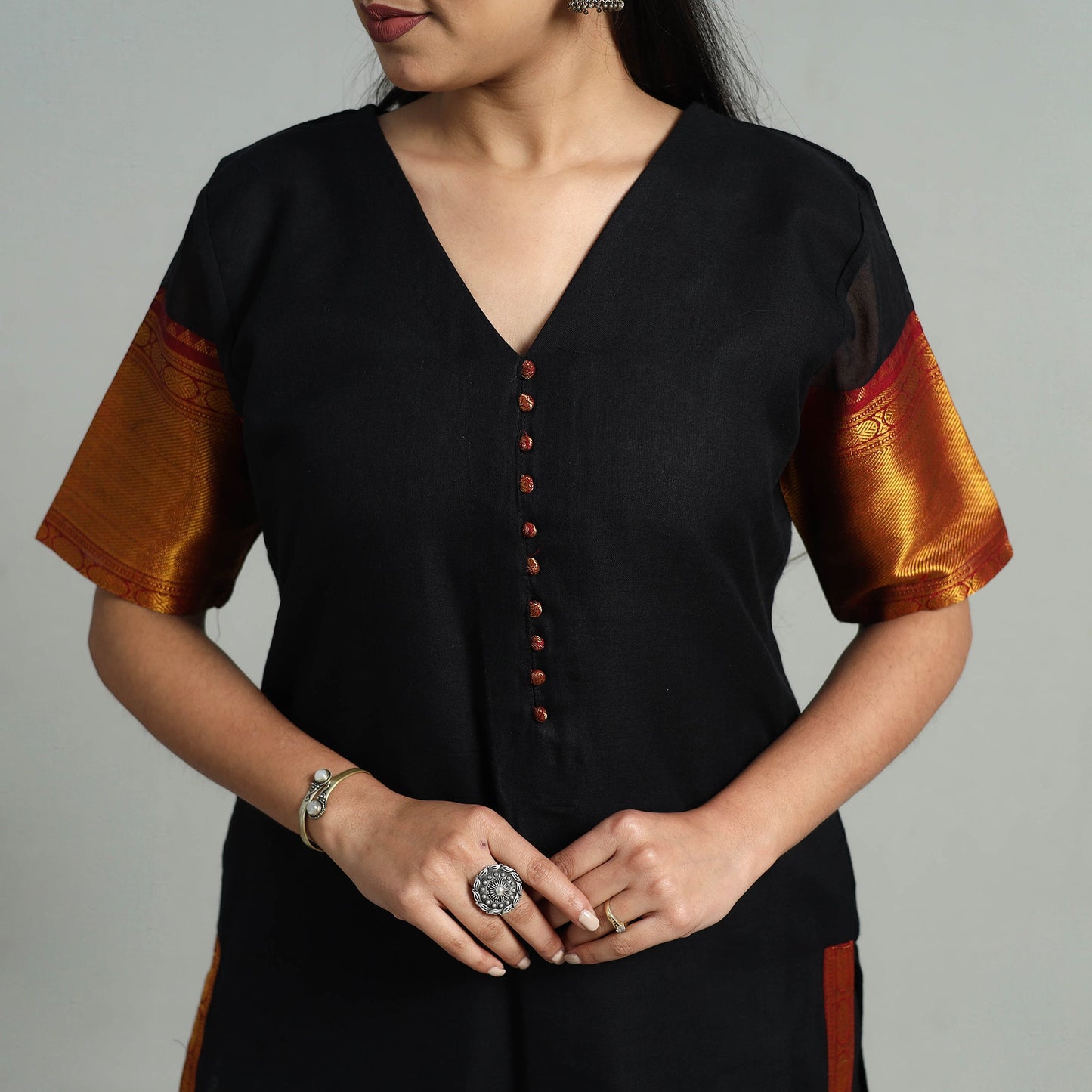 Black Cotton Dharwad Kurta Set with Palazzo & Dupatta
