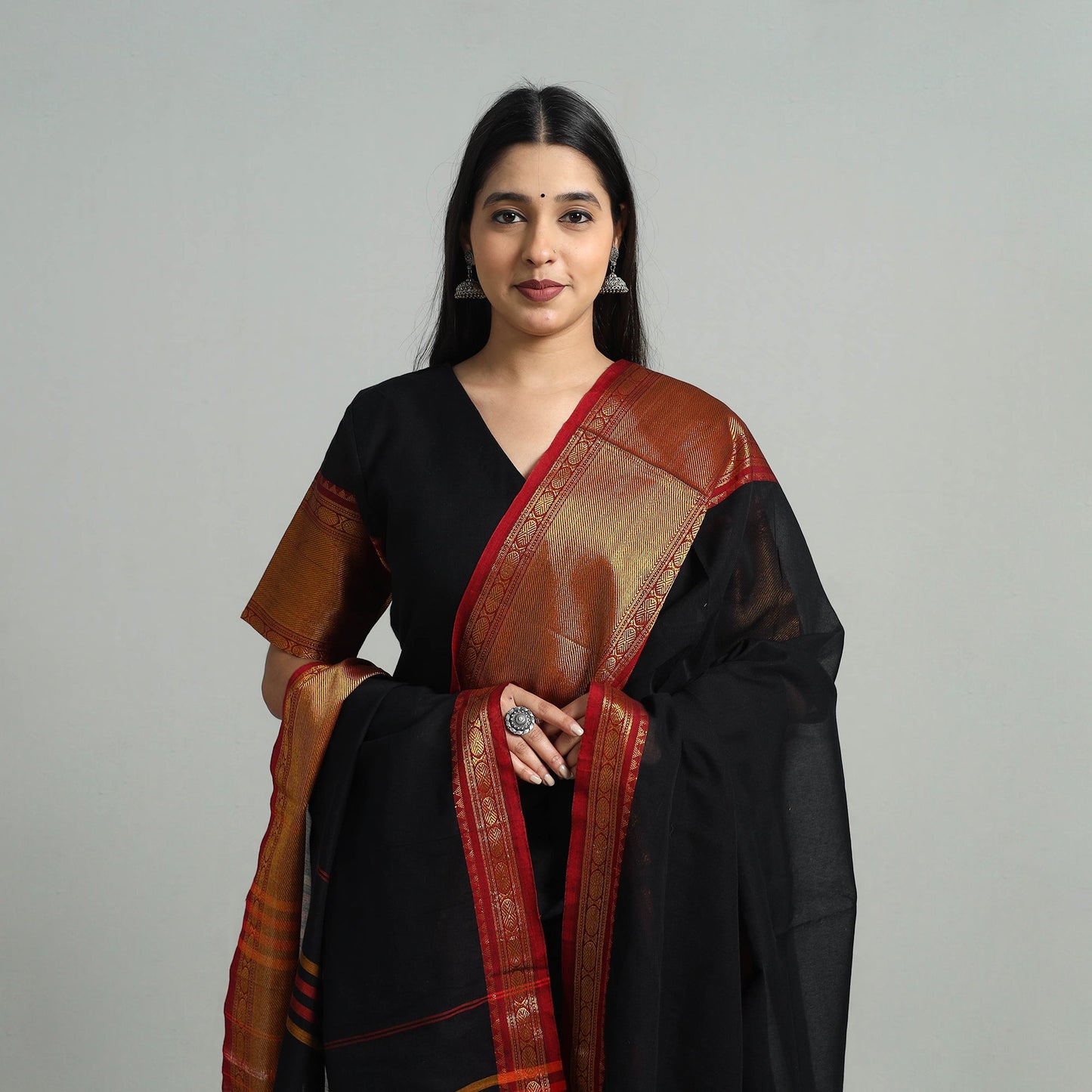 Black Cotton Dharwad Kurta Set with Palazzo & Dupatta