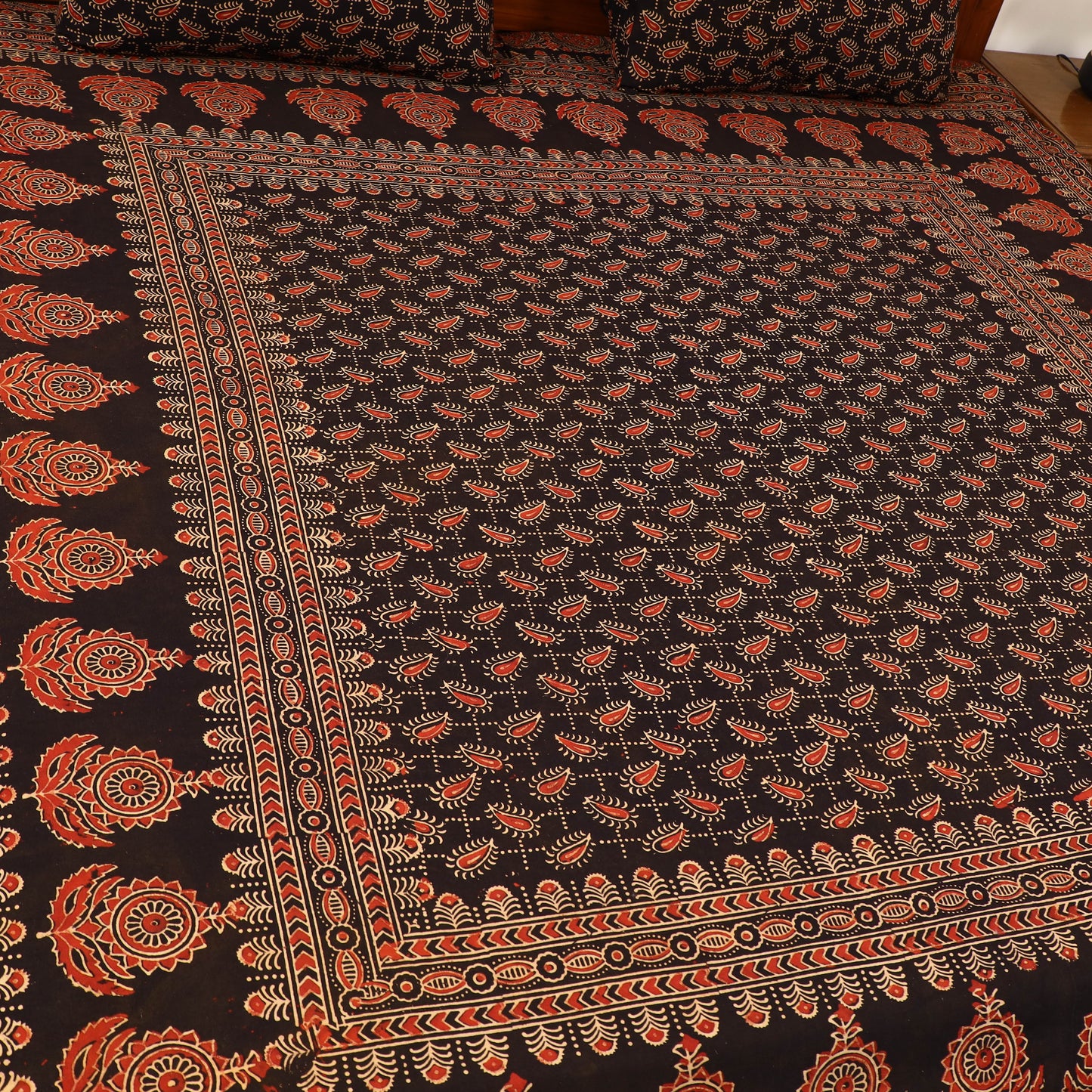 Black - cotton double bed sheet set 01 - handcrafted