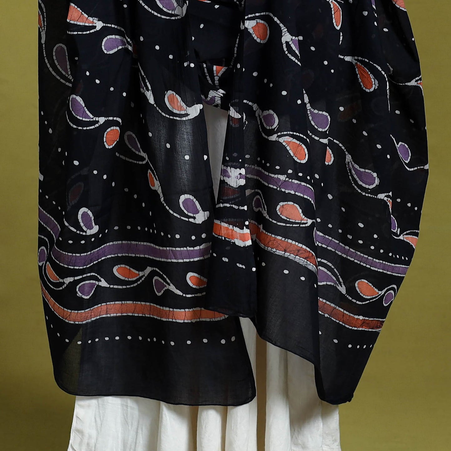 Black Cotton Hand Batik Print Dupatta