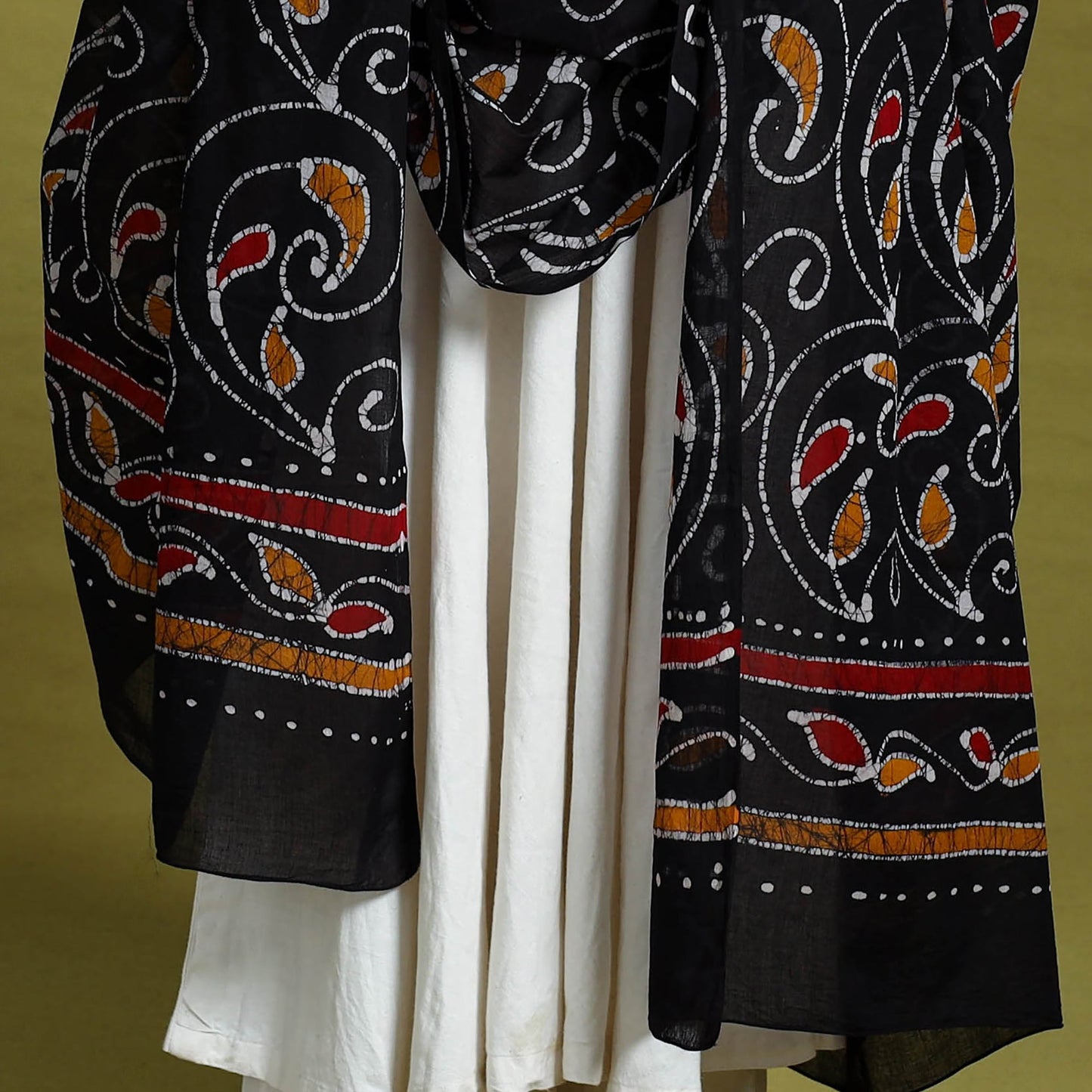 Black Cotton Hand Batik Print Dupatta